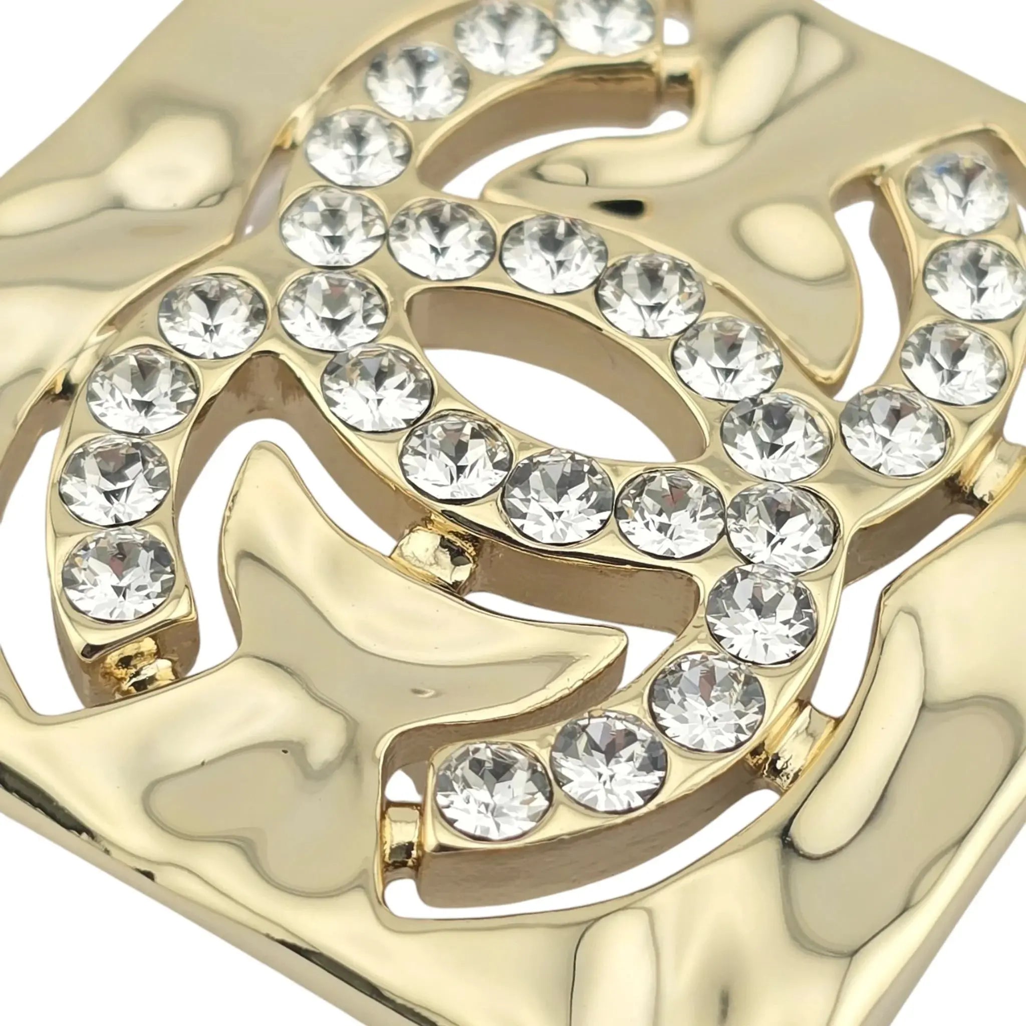 Chanel CC Square Gold Crystal Brooch 2022 CHANEL