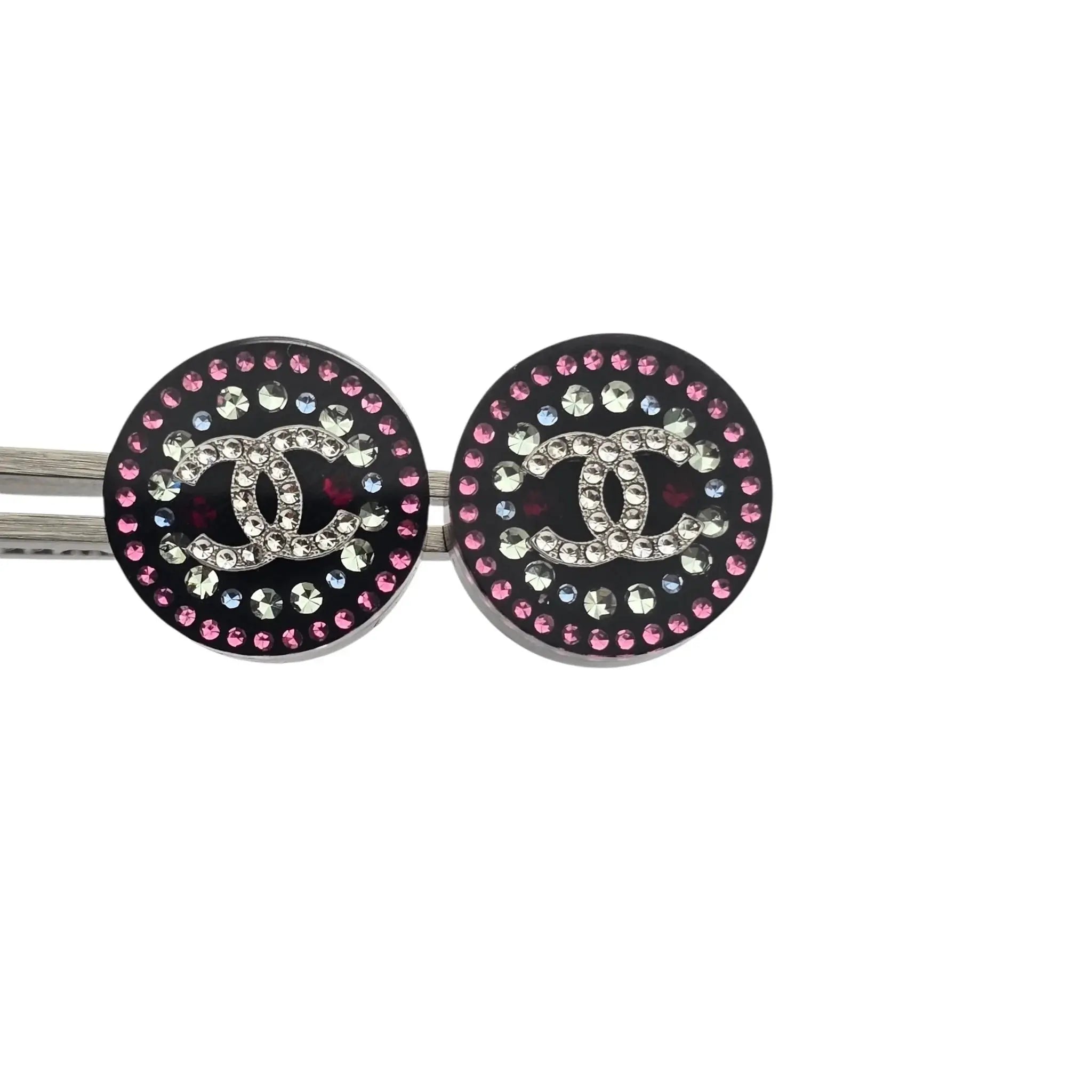 Chanel CC Resin Round Black Stud Crystal Earrings 2025 CHANEL