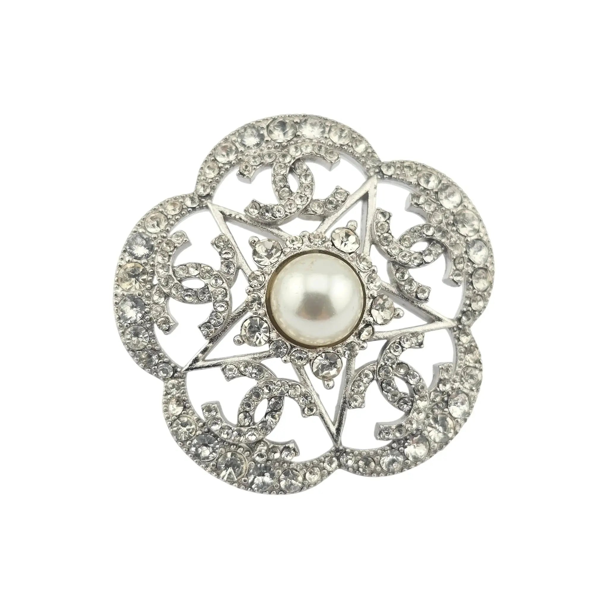 Chanel CC Silver Crystal Camellia Flower Earrings 2025 CHANEL
