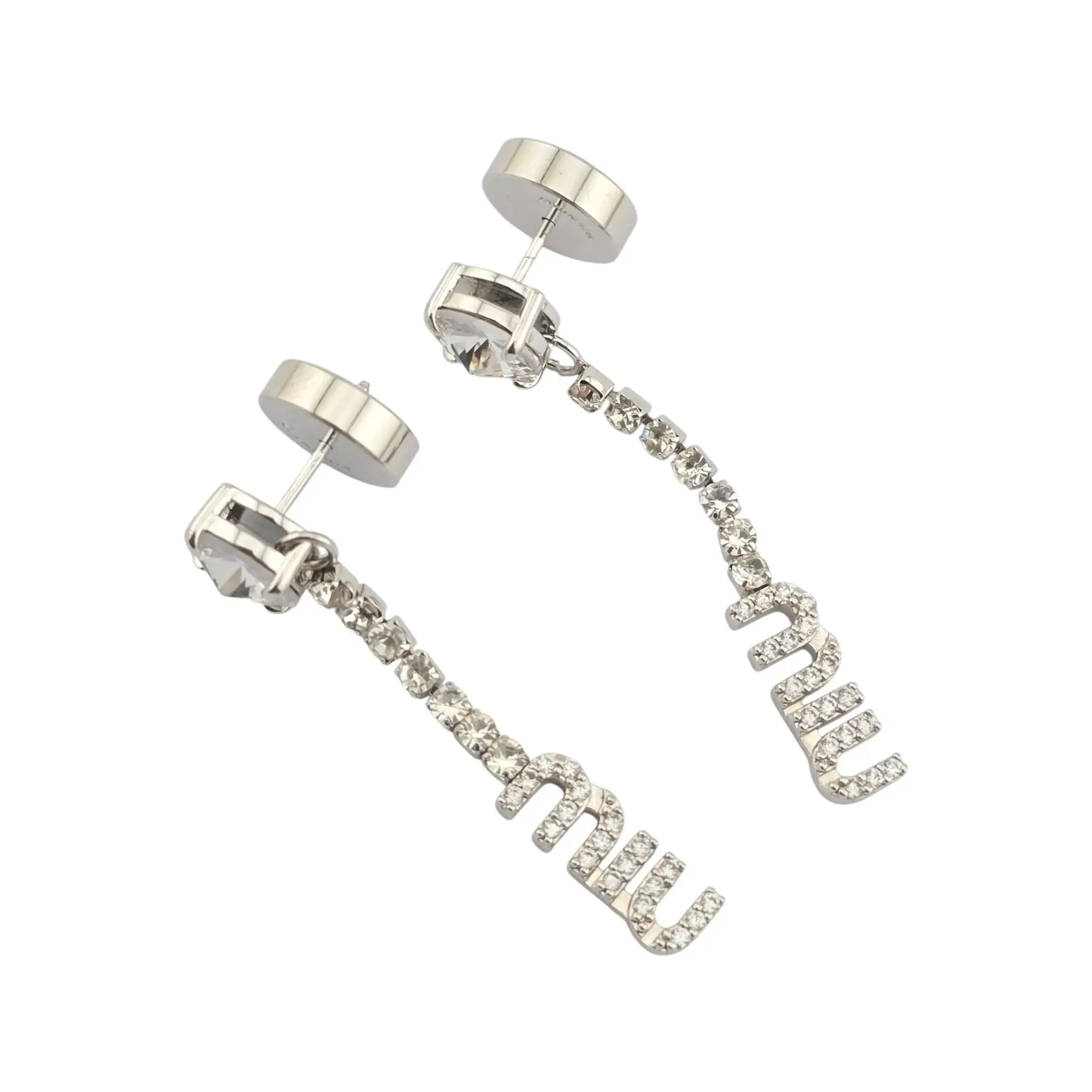 Miu Miu Logo Silver Crystal Earrings MIU MIU