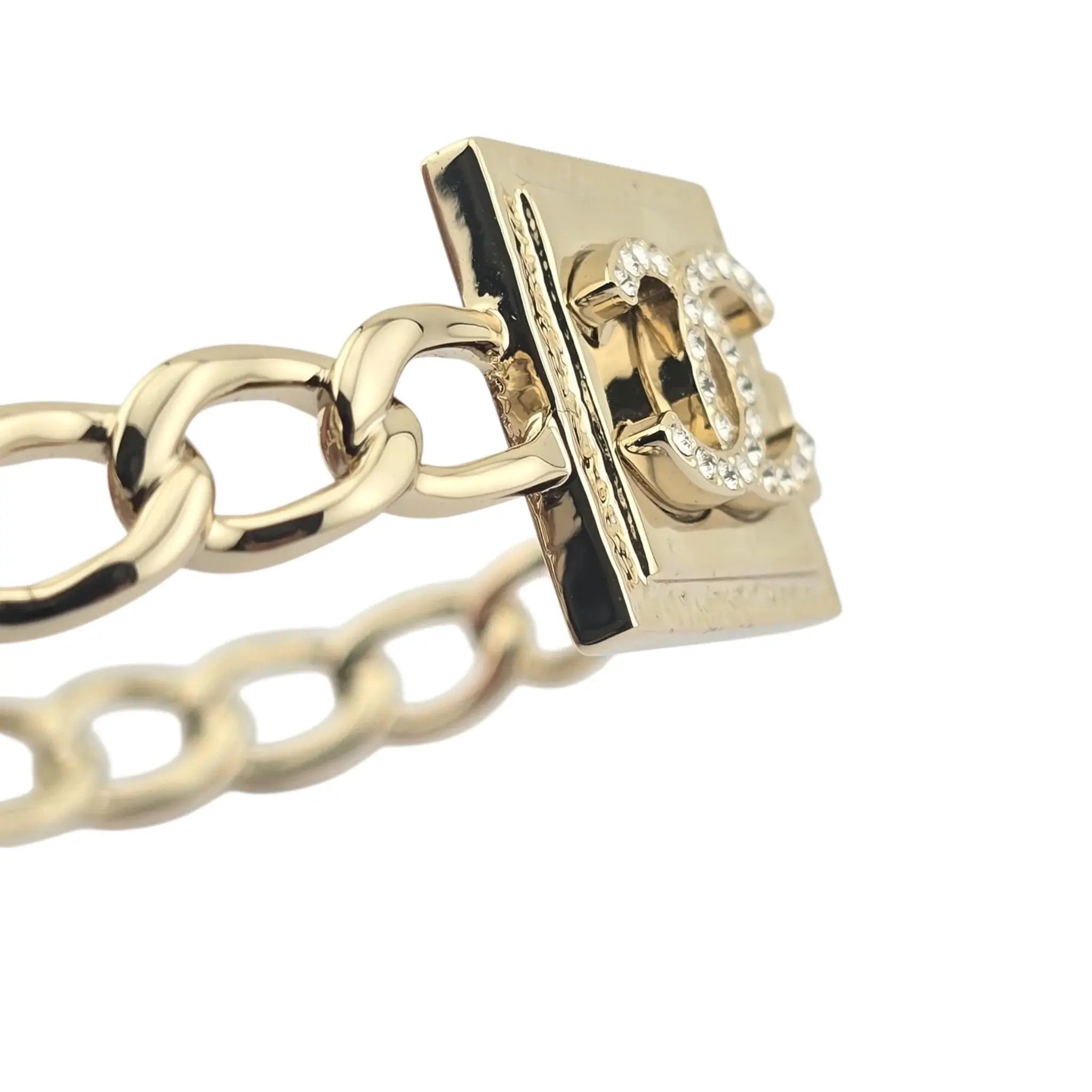 Chanel CC Gold Chain Crystal Cuff Bangle CHANEL