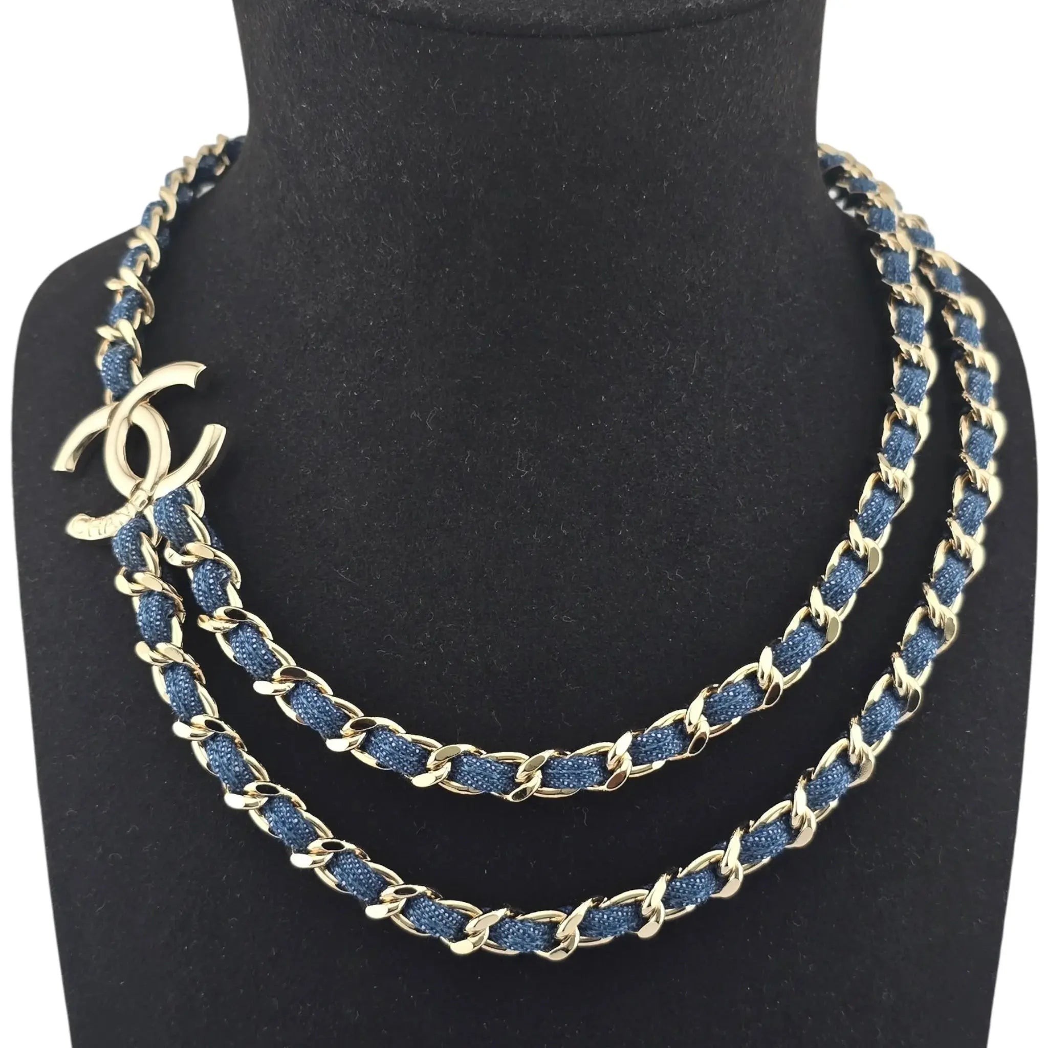 Chanel CC Blue Denim Gold Necklace 2025 CHANEL