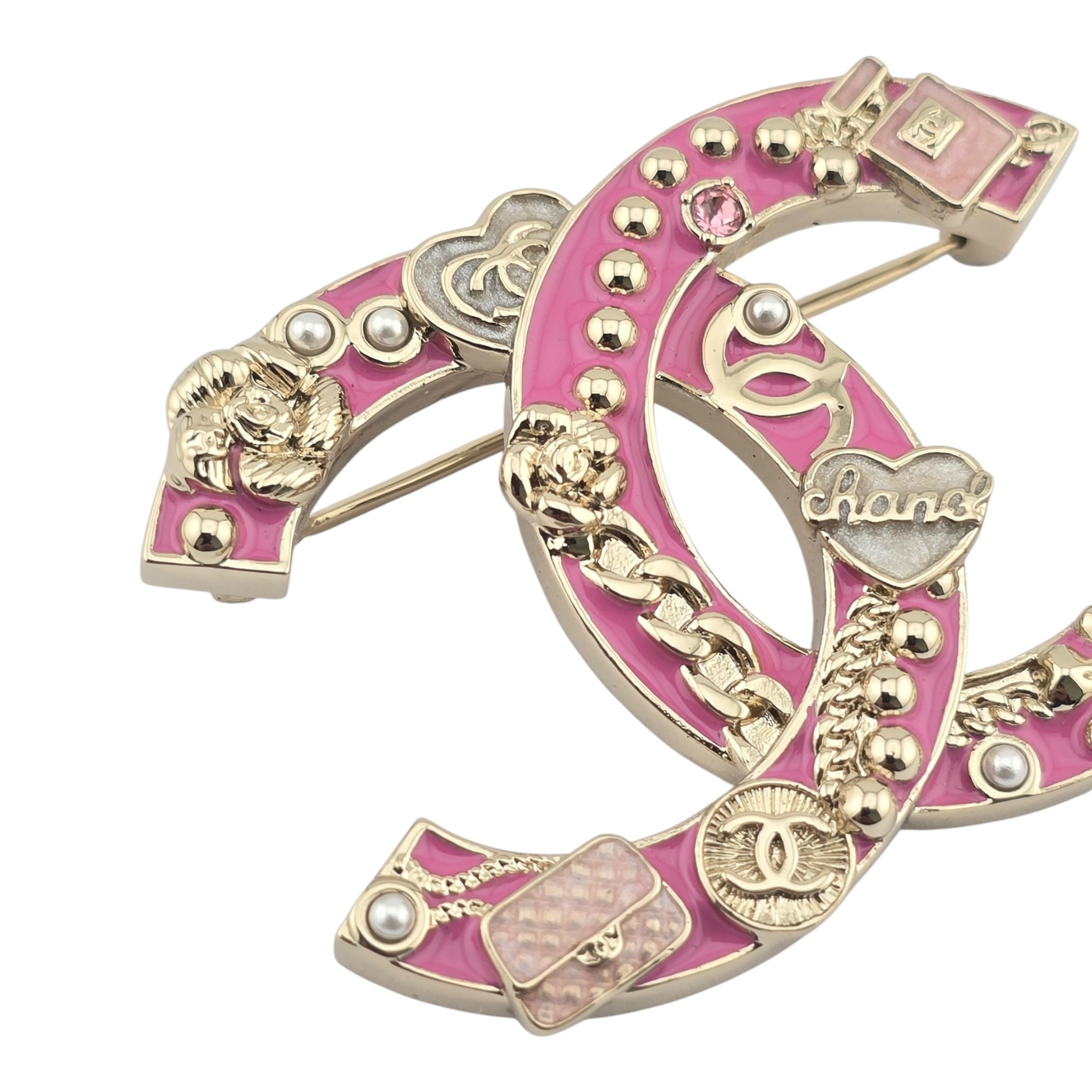 Chanel CC Pink Gold Enamel Brooch 2024 CHANEL