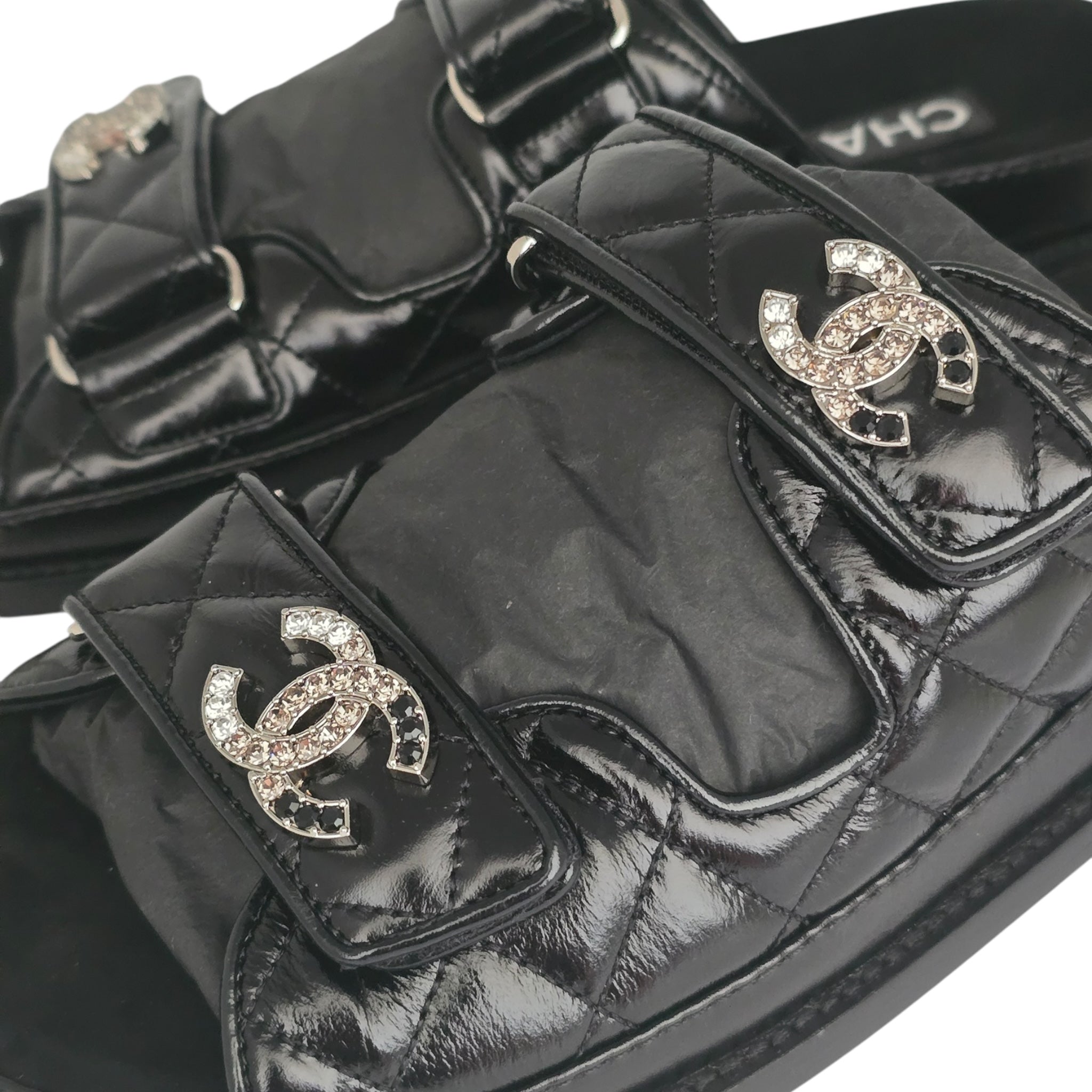 Chanel CC Dad Backless Black Quilt Sandals