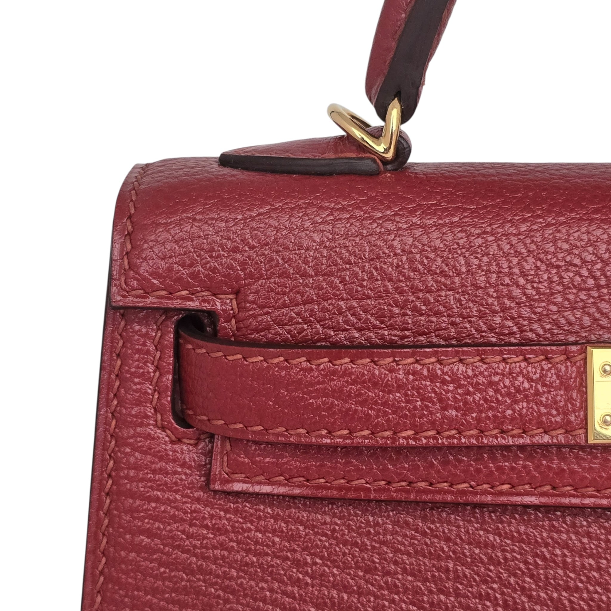 Hermes Mini Kelly II Sellier Rouge H Chèvre Gold