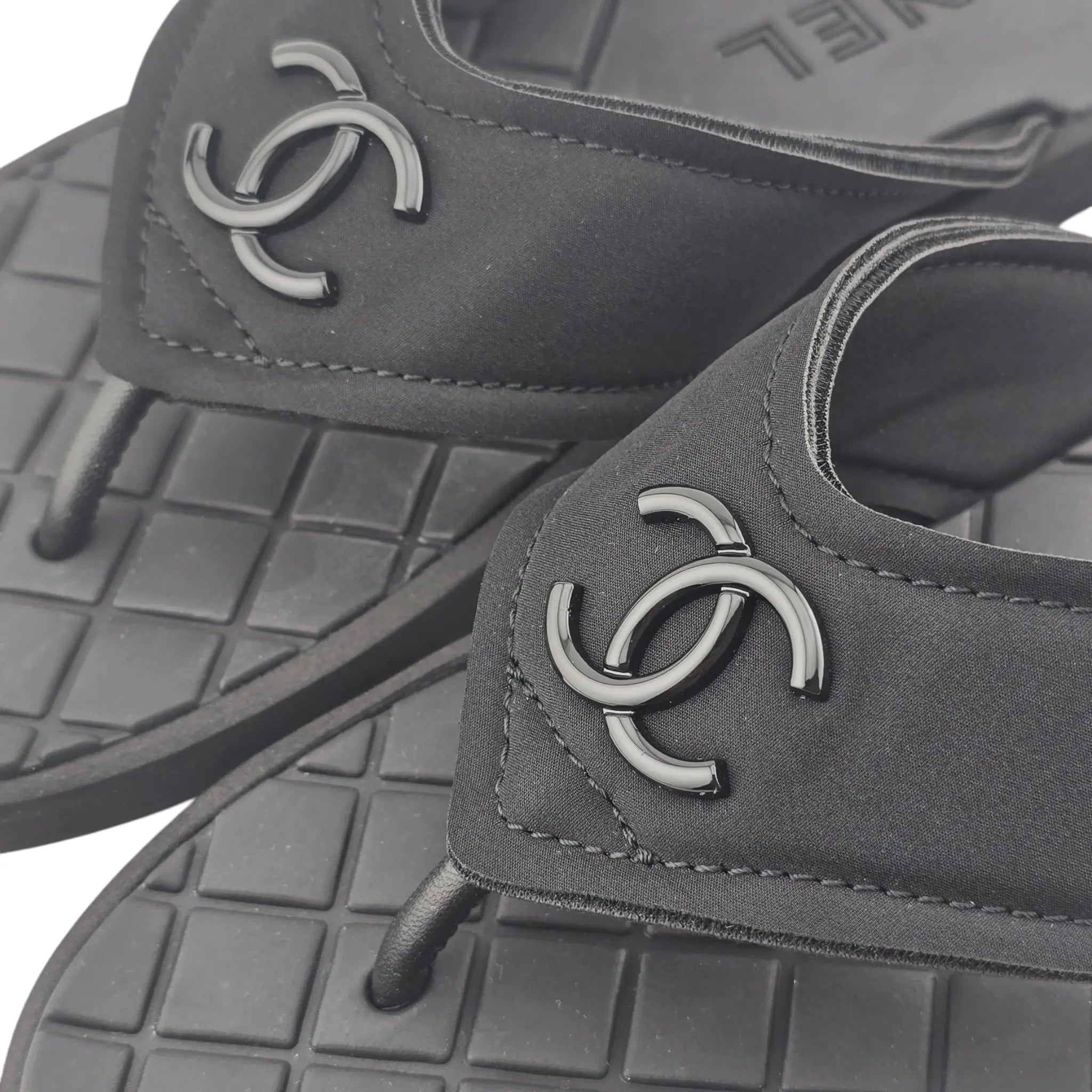 Chanel CC Black Fabric Thong Sandals 39 UK6 CHANEL