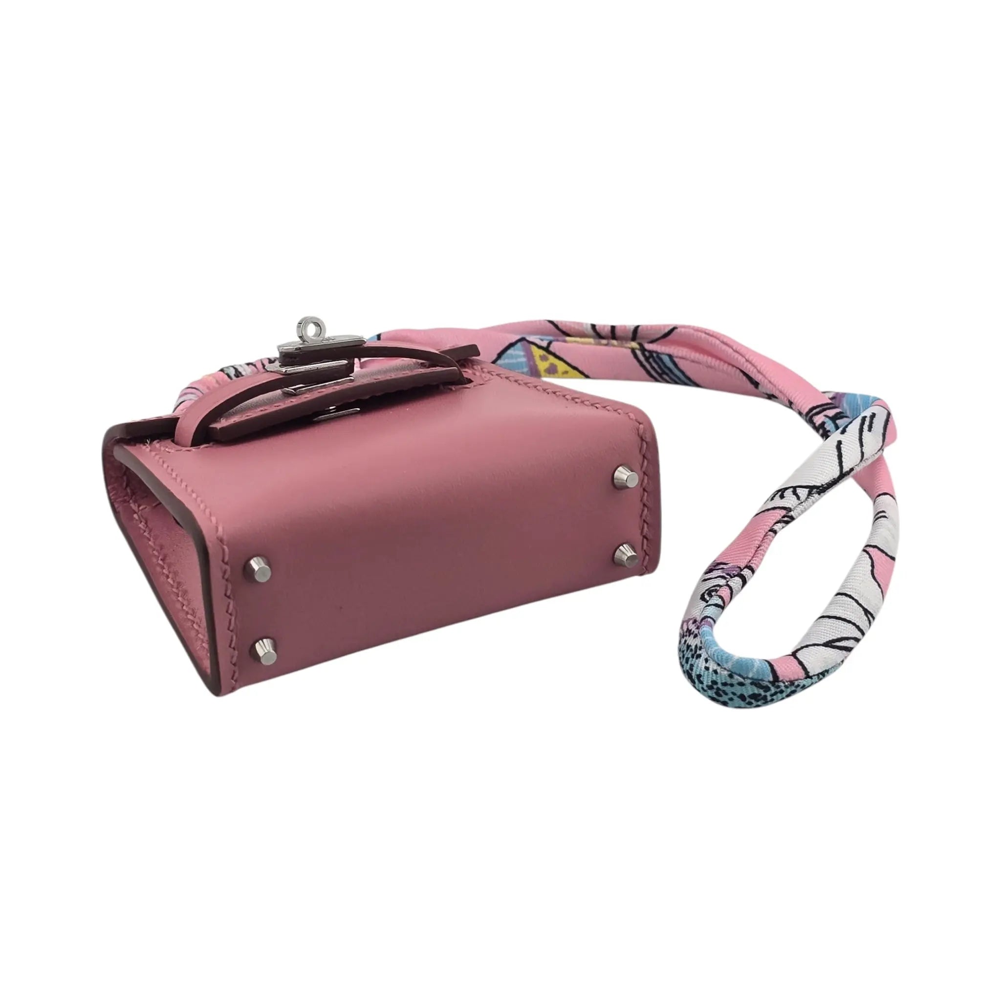 Hermes Rose Sakura Tadelakt Mini Kelly Twilly Bag Charm Palladium Hardware HERMES