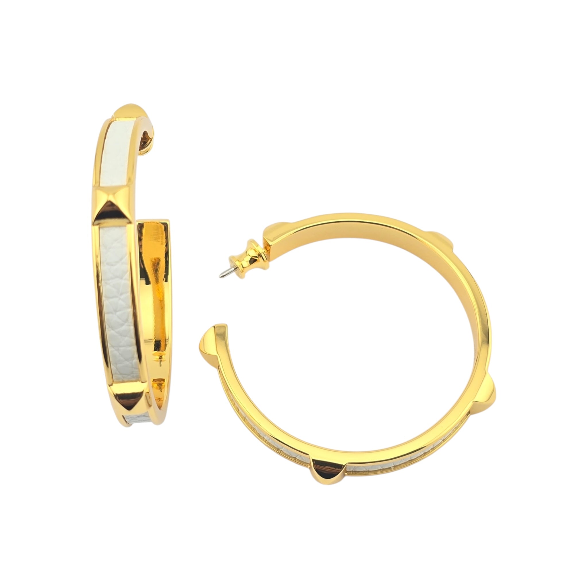 Hermes Athena Large White Gold Earrings