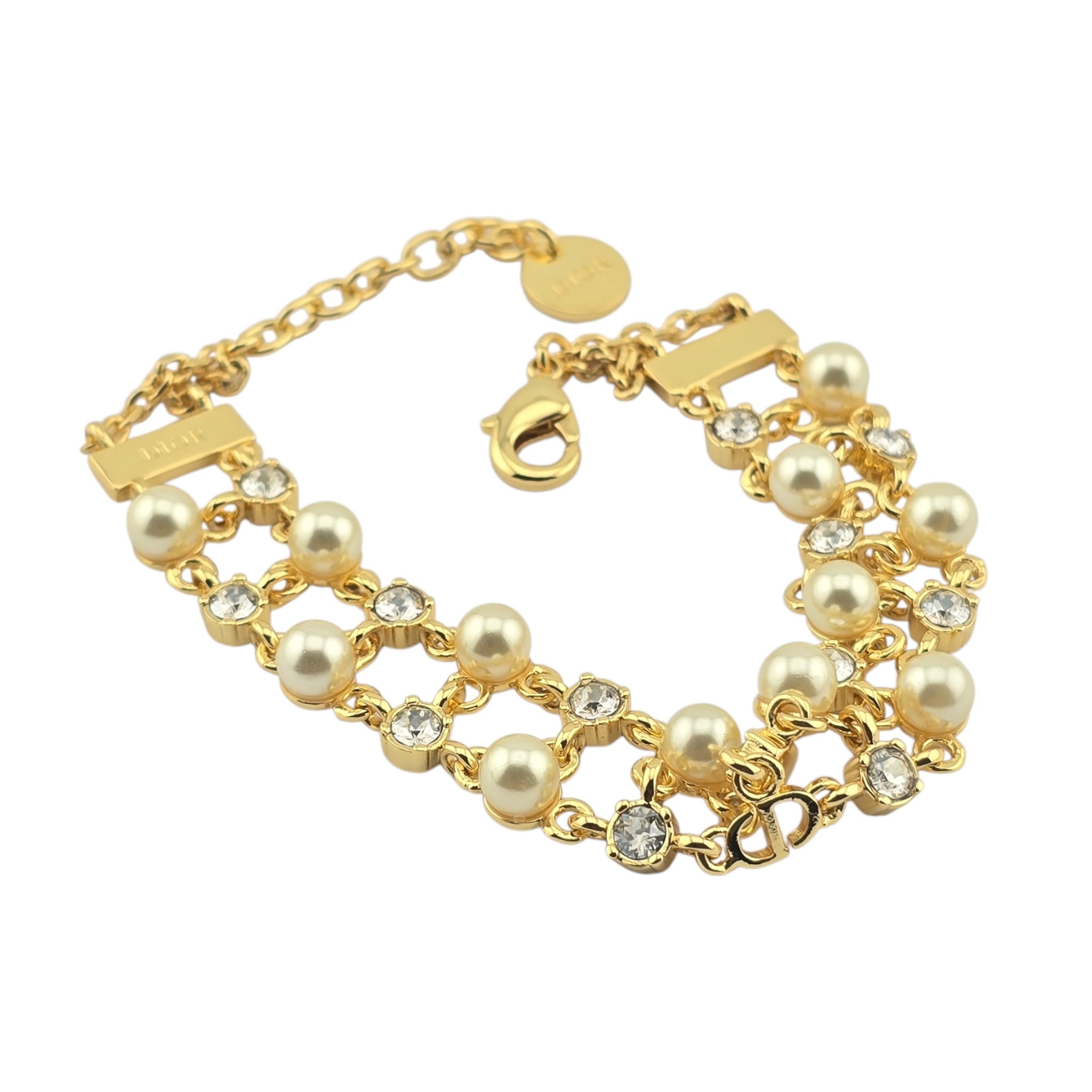 Christian Dior Gold Crystal Faux Pearls Bracelet