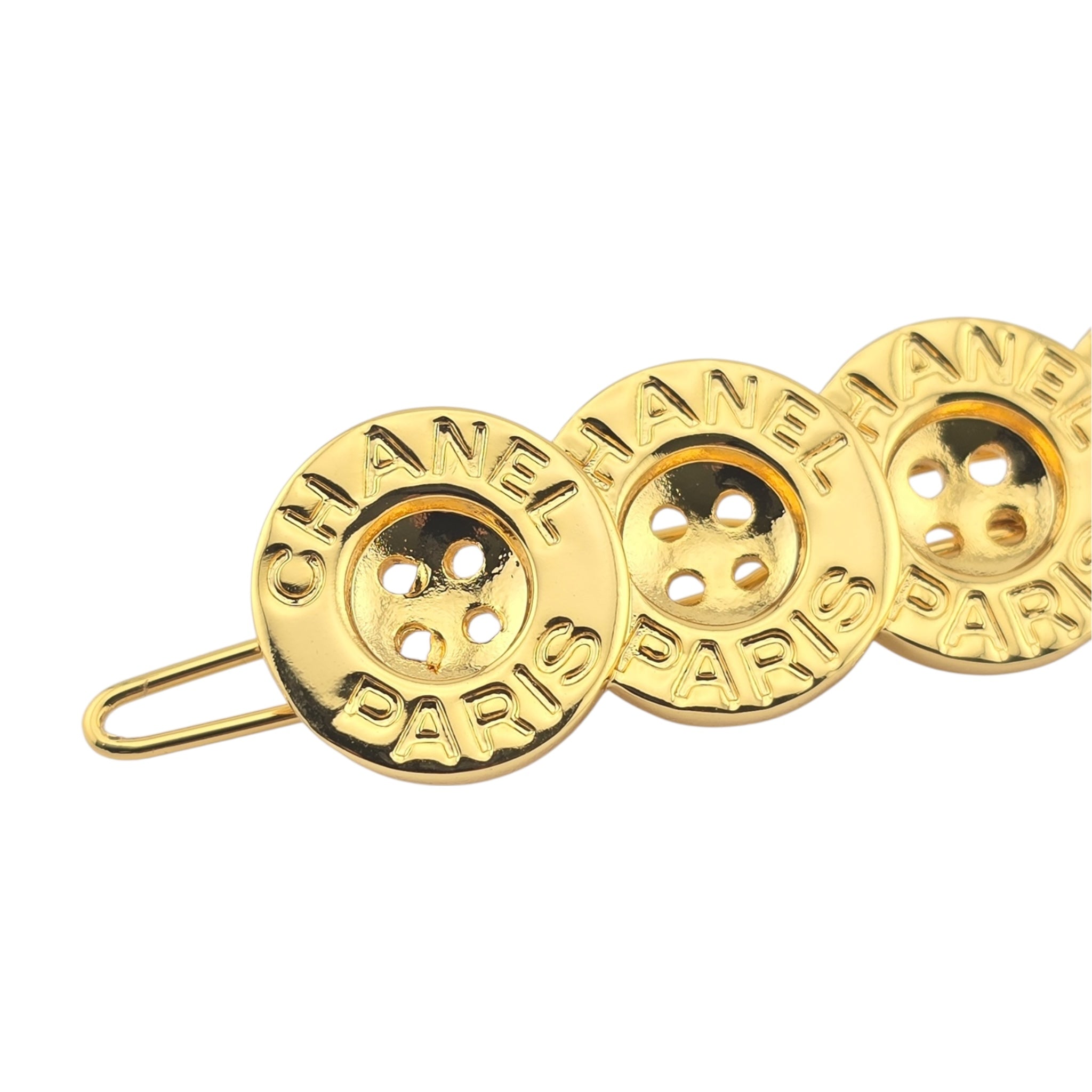 Chanel CC Button Paris Hair Clip Barrette Gold