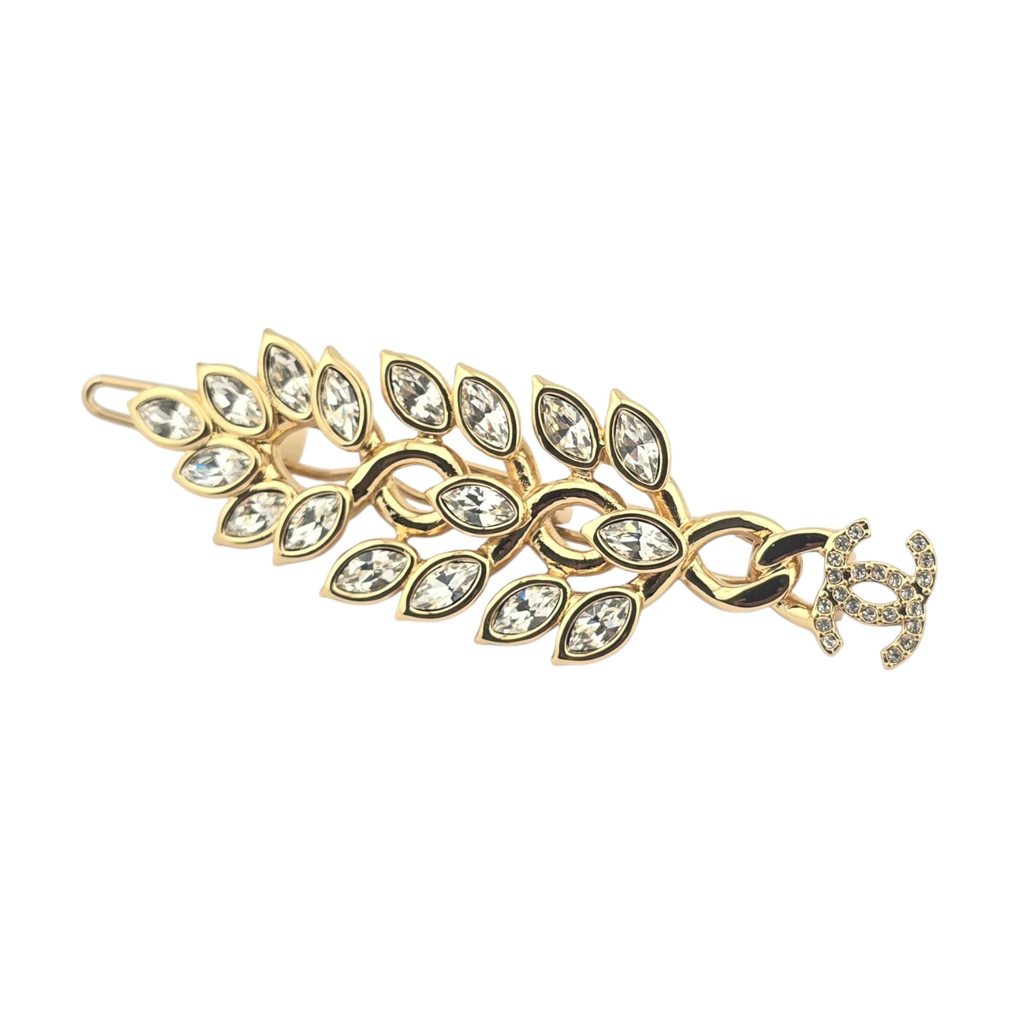 Chanel CC Gold Crystal Leaf Hair Pin 2022