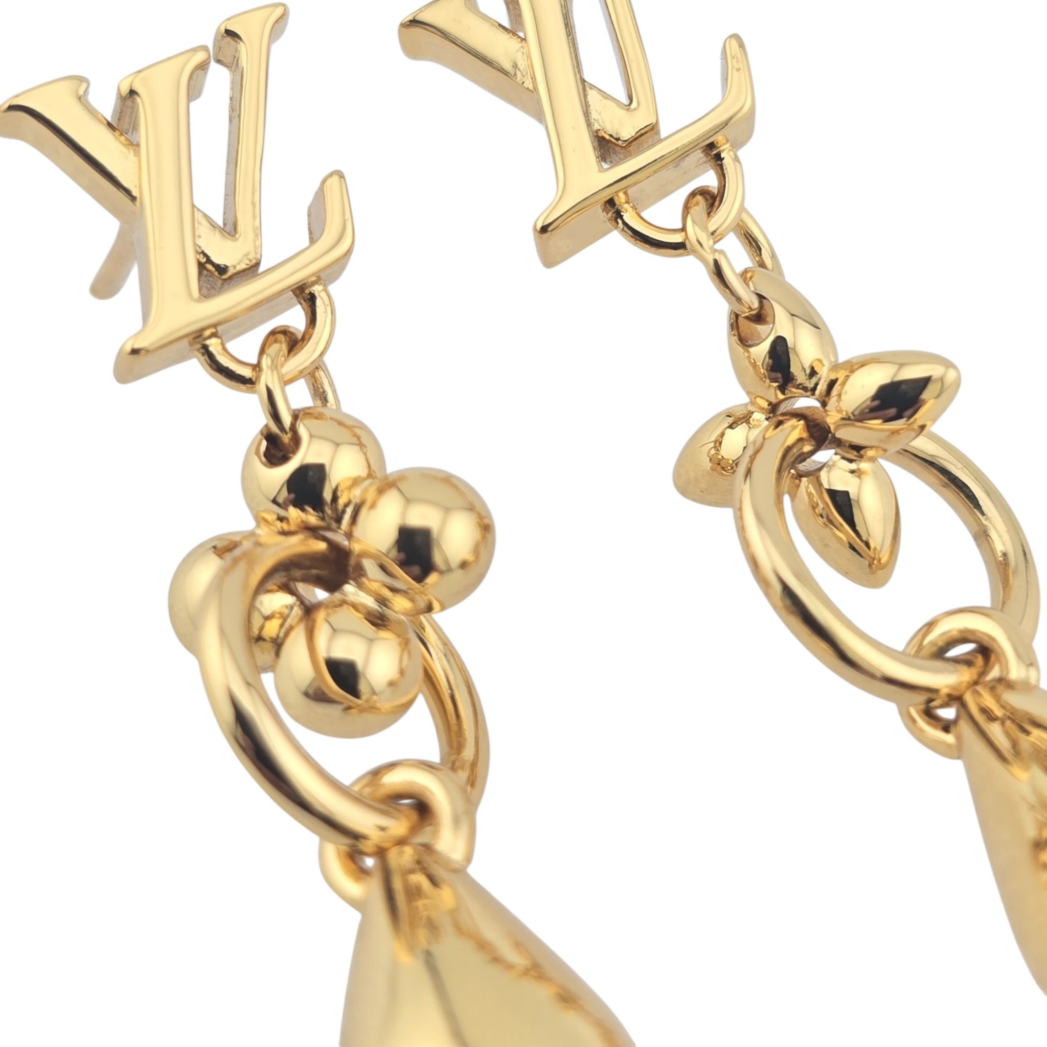 Louis Vuitton LV Flower Drop Gold Metal Earrings
