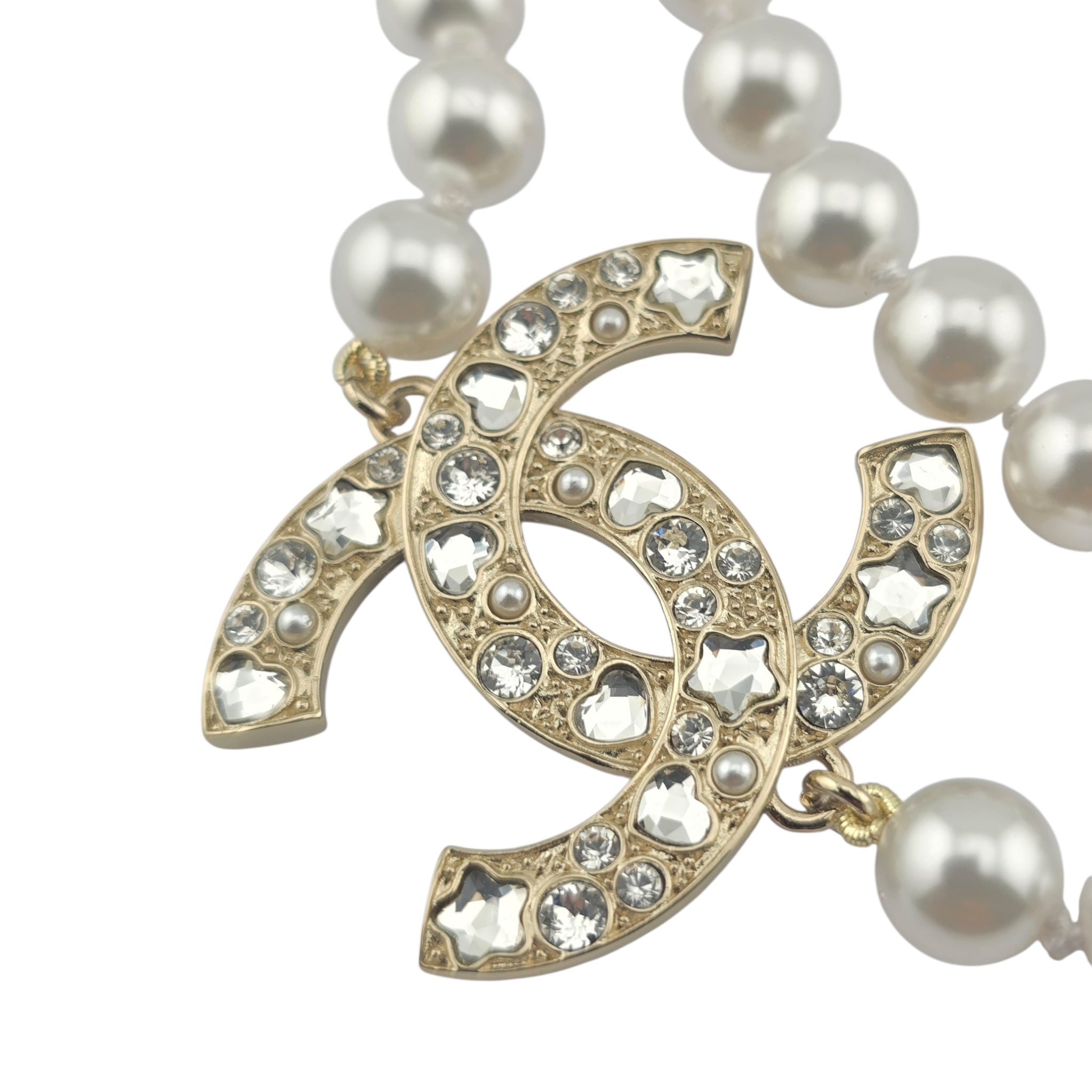 Chanel CC Faux Pearl Crystal Long Necklace 2025
