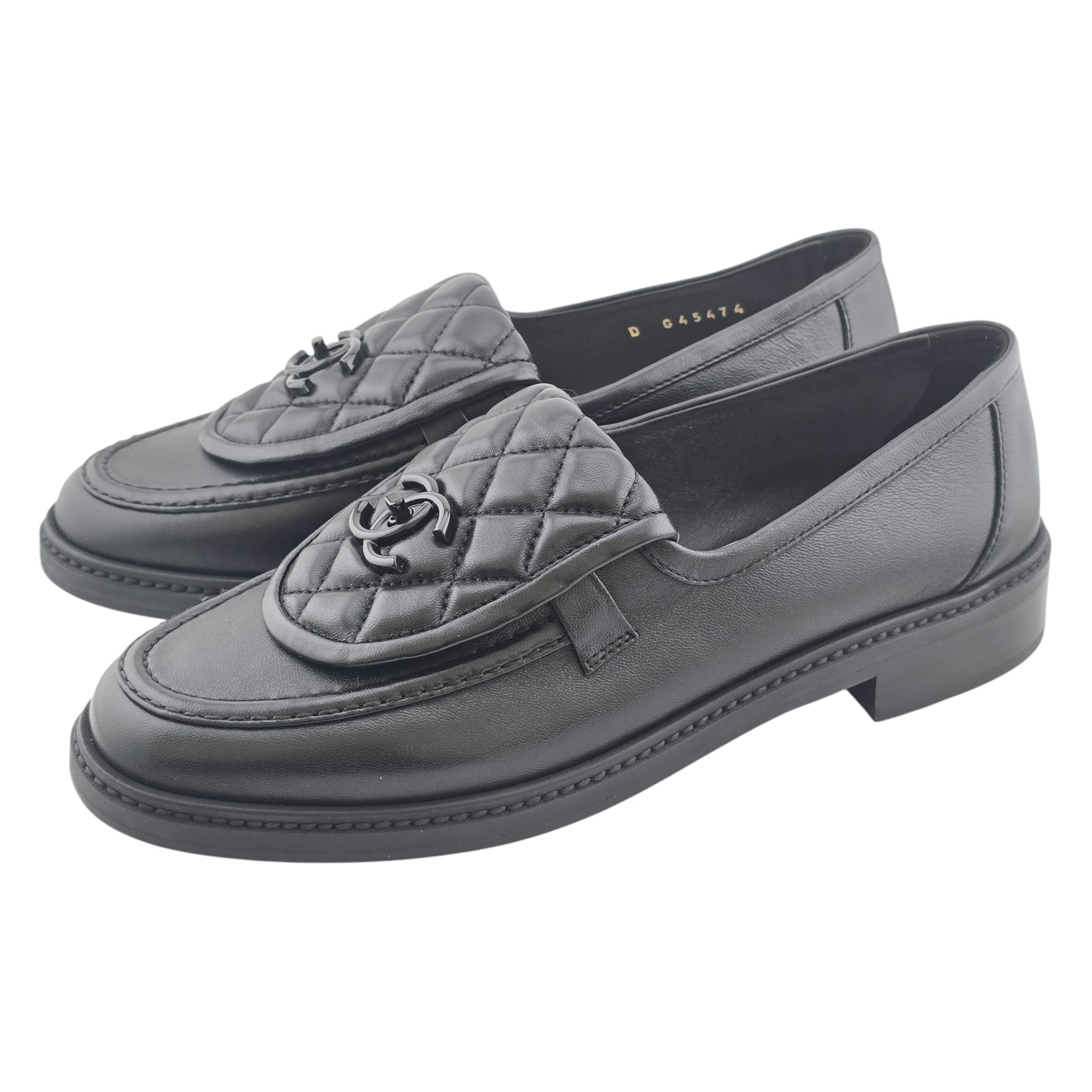 Chanel CC Lambskin Quilted Turnlock Loafers Black 39