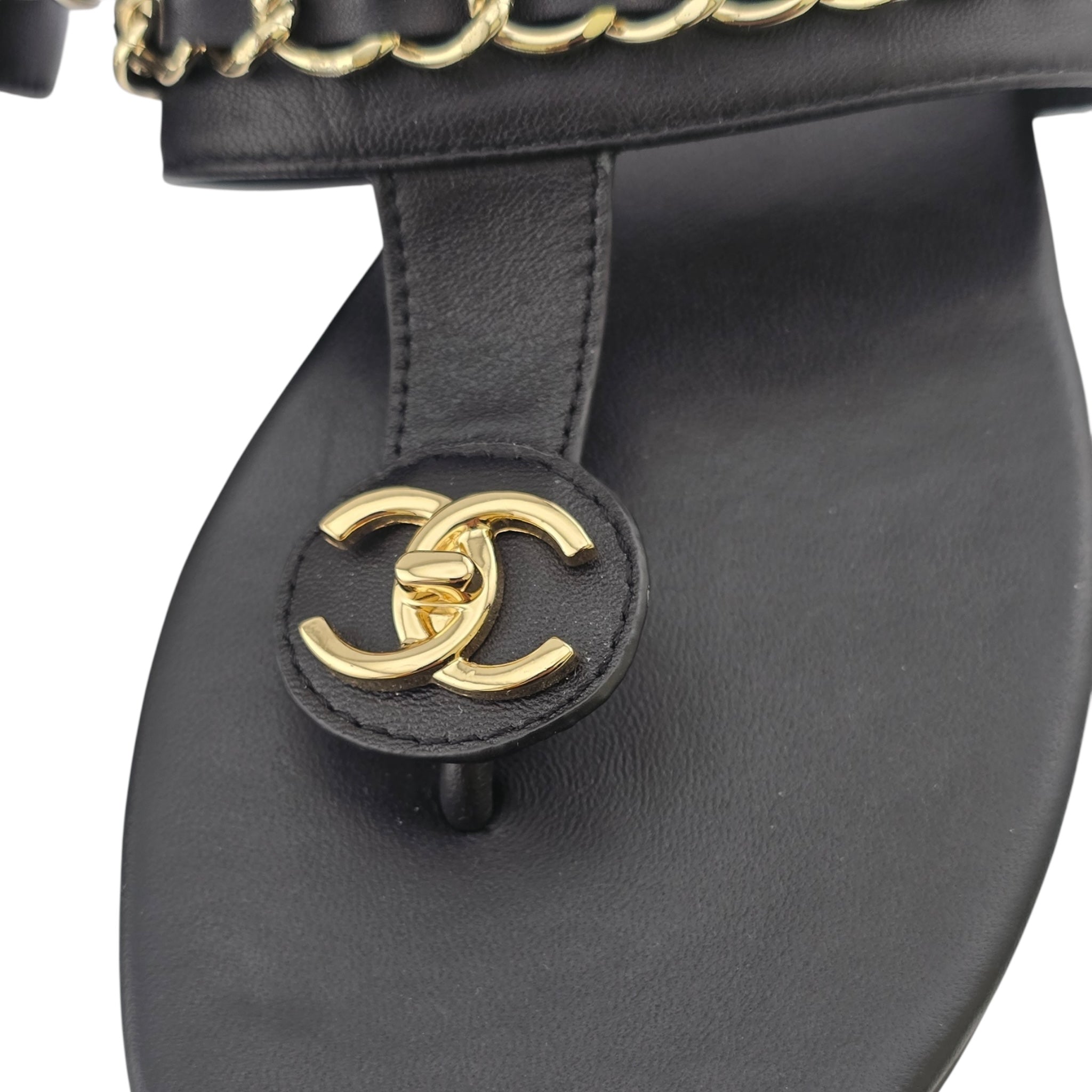 Chanel CC Black Turnlock Sandals - 39