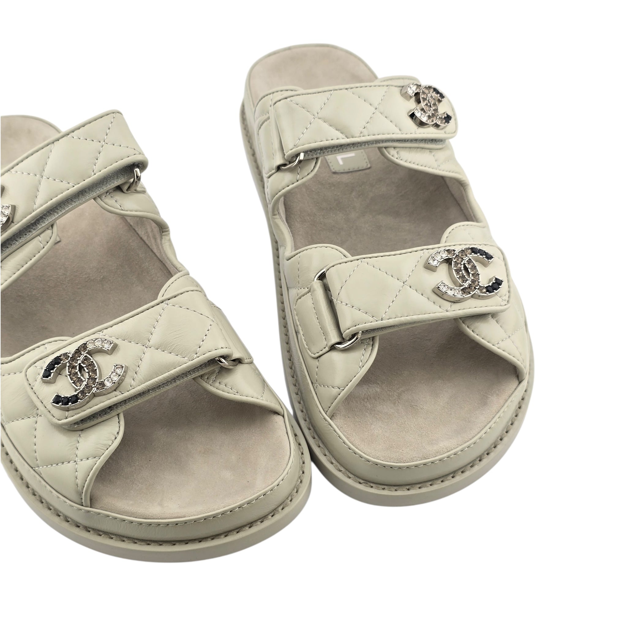 Chanel CC Dad Backless Cream White Quilt Sandals 39