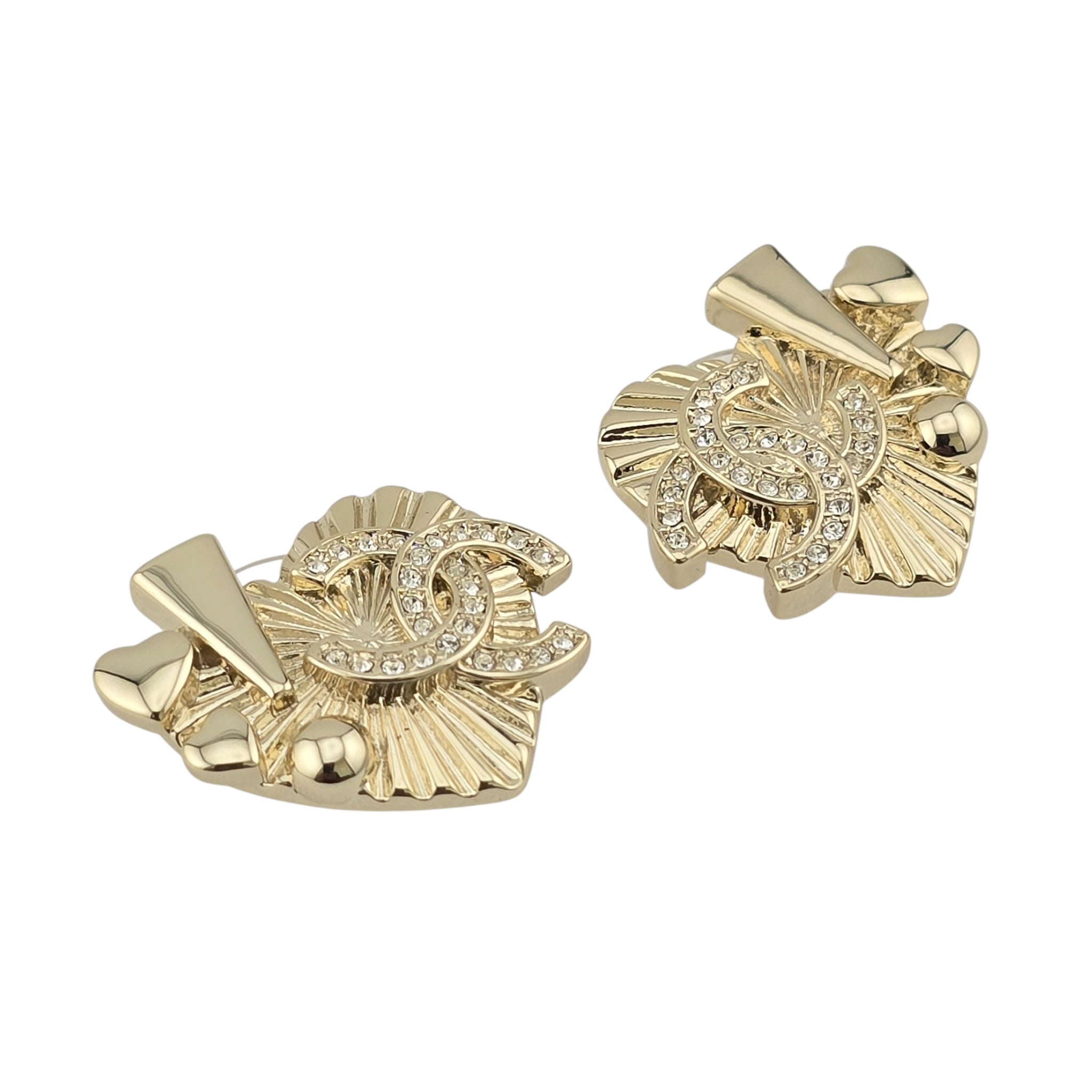 Chanel CC Crystal Heart Earrings Gold 2025