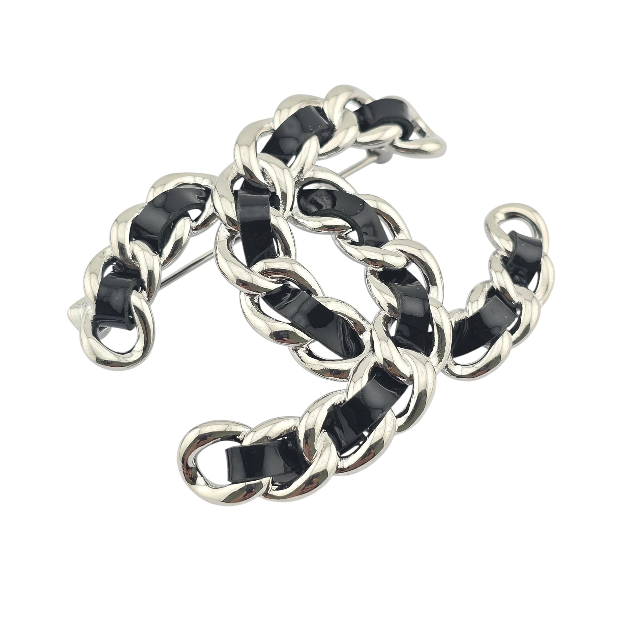 Chanel Lambskin Chain CC Brooch Black Silver 2025