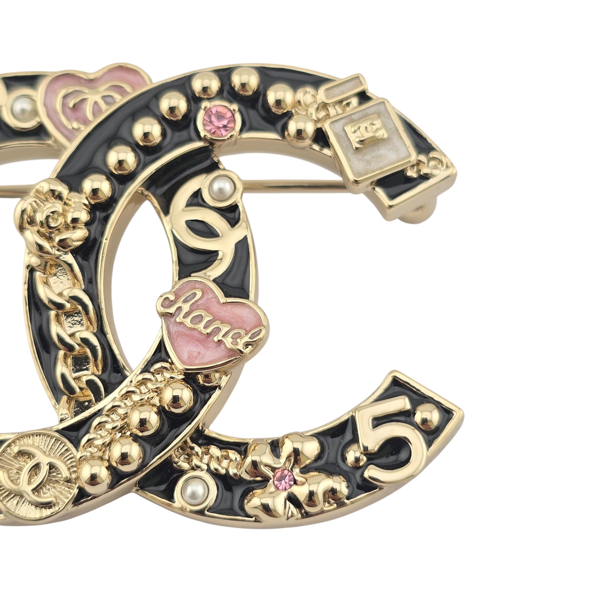 Chanel CC Black Gold Enamel Brooch 2024