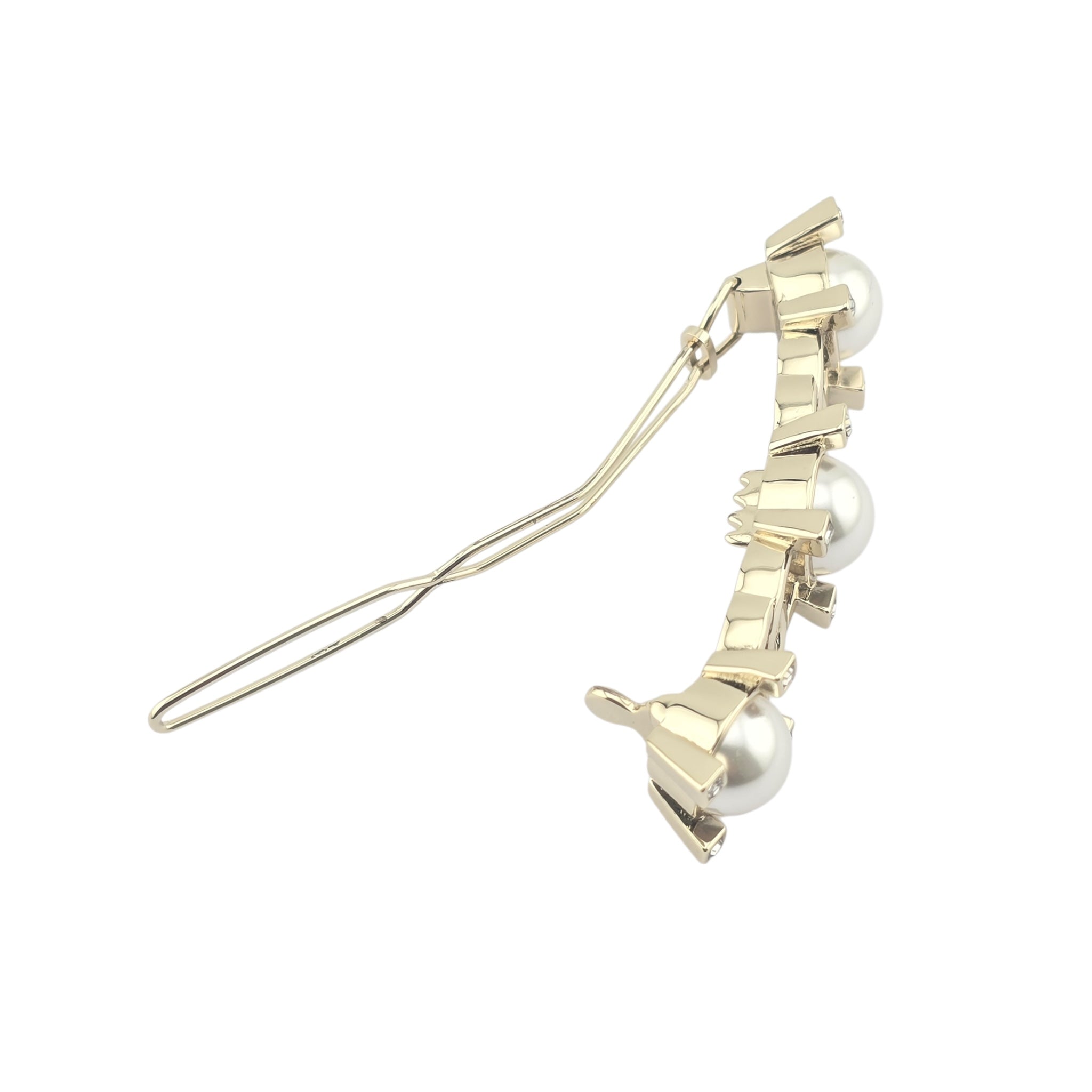 Chanel CC Faux Pearl Gold Hair Barrette Clip CHANEL