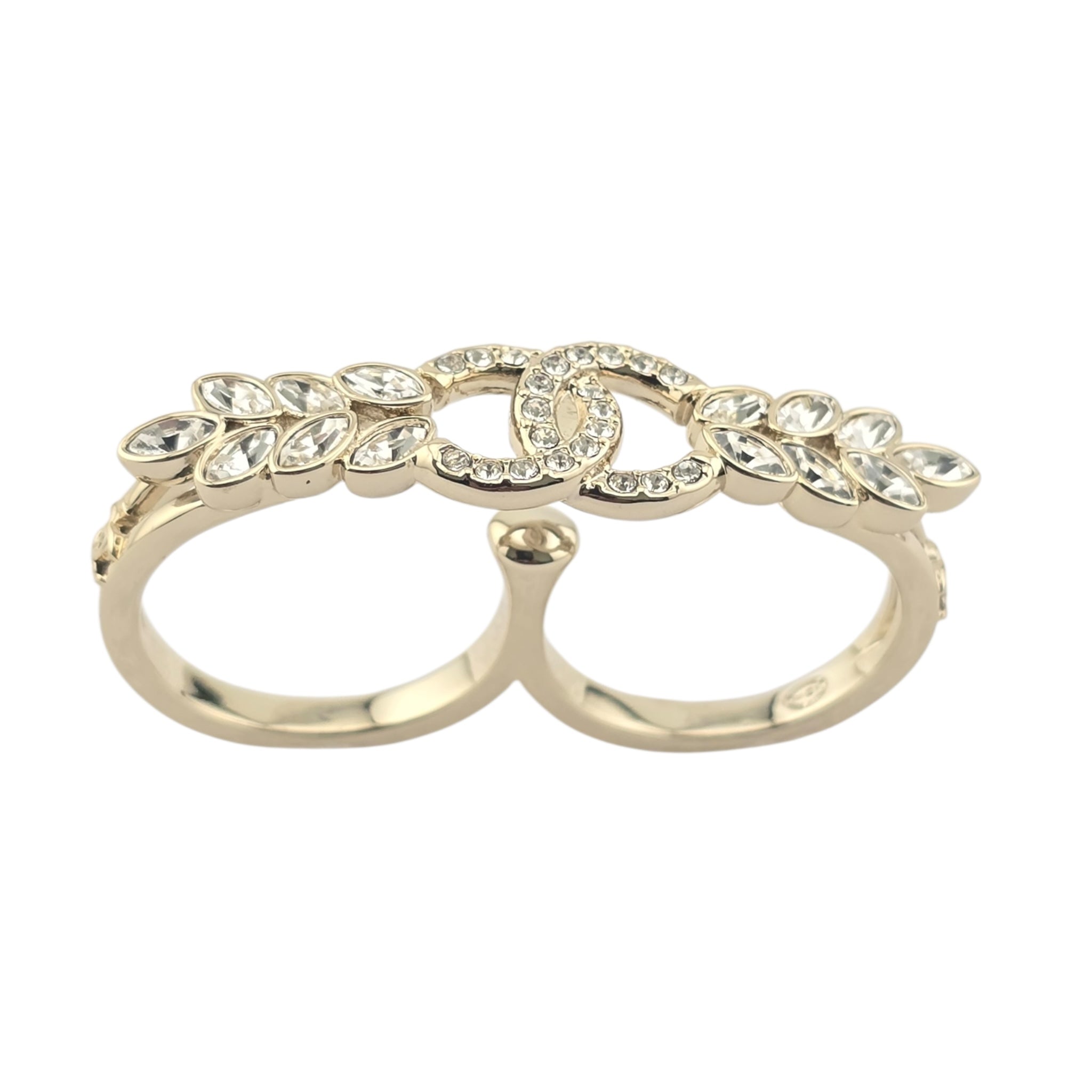 Chanel CC Gold Crystal Floral Ring B23 CHANEL