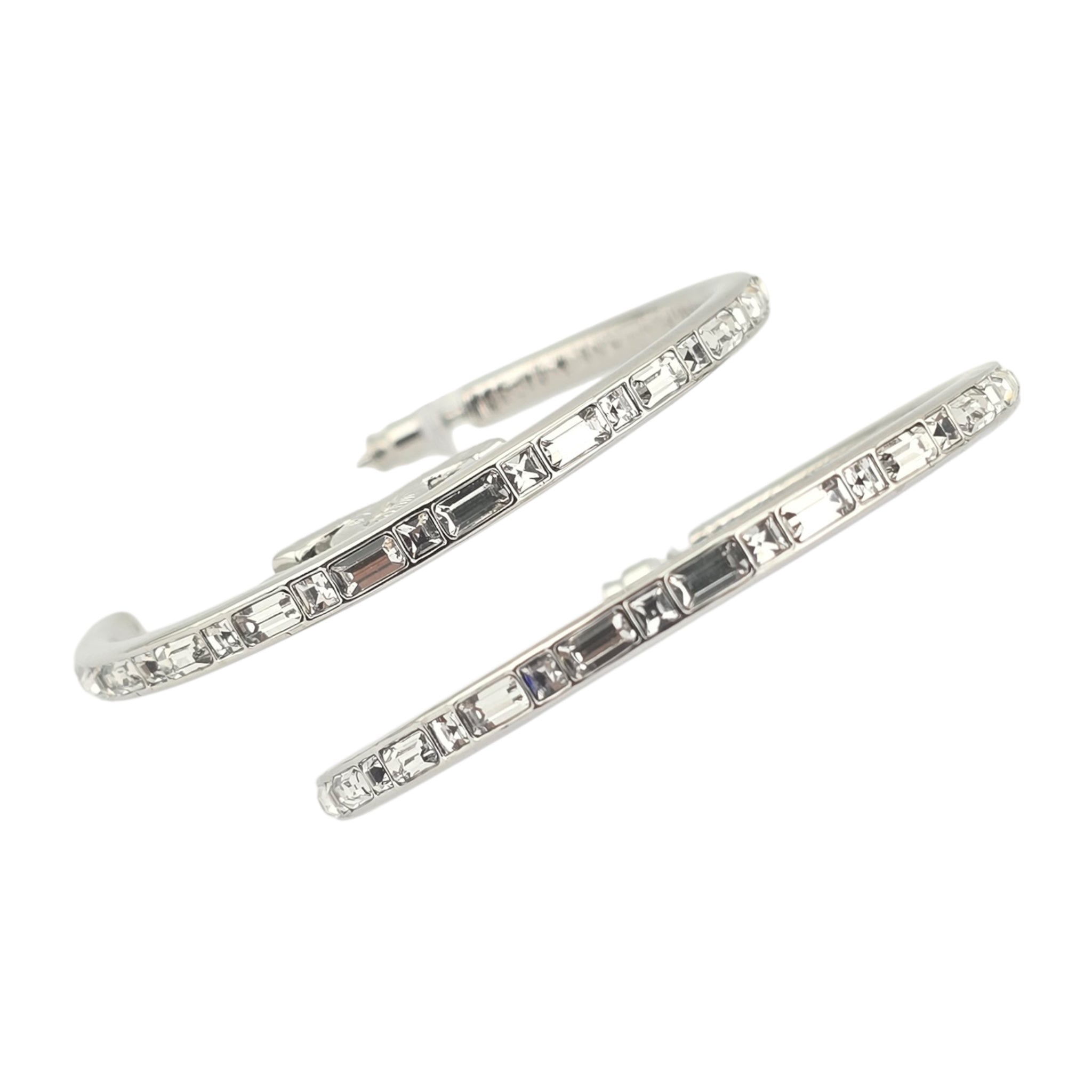 Chanel CC Metal Crystal Baguette Large Hoop Earrings Silver 2022 CHANEL