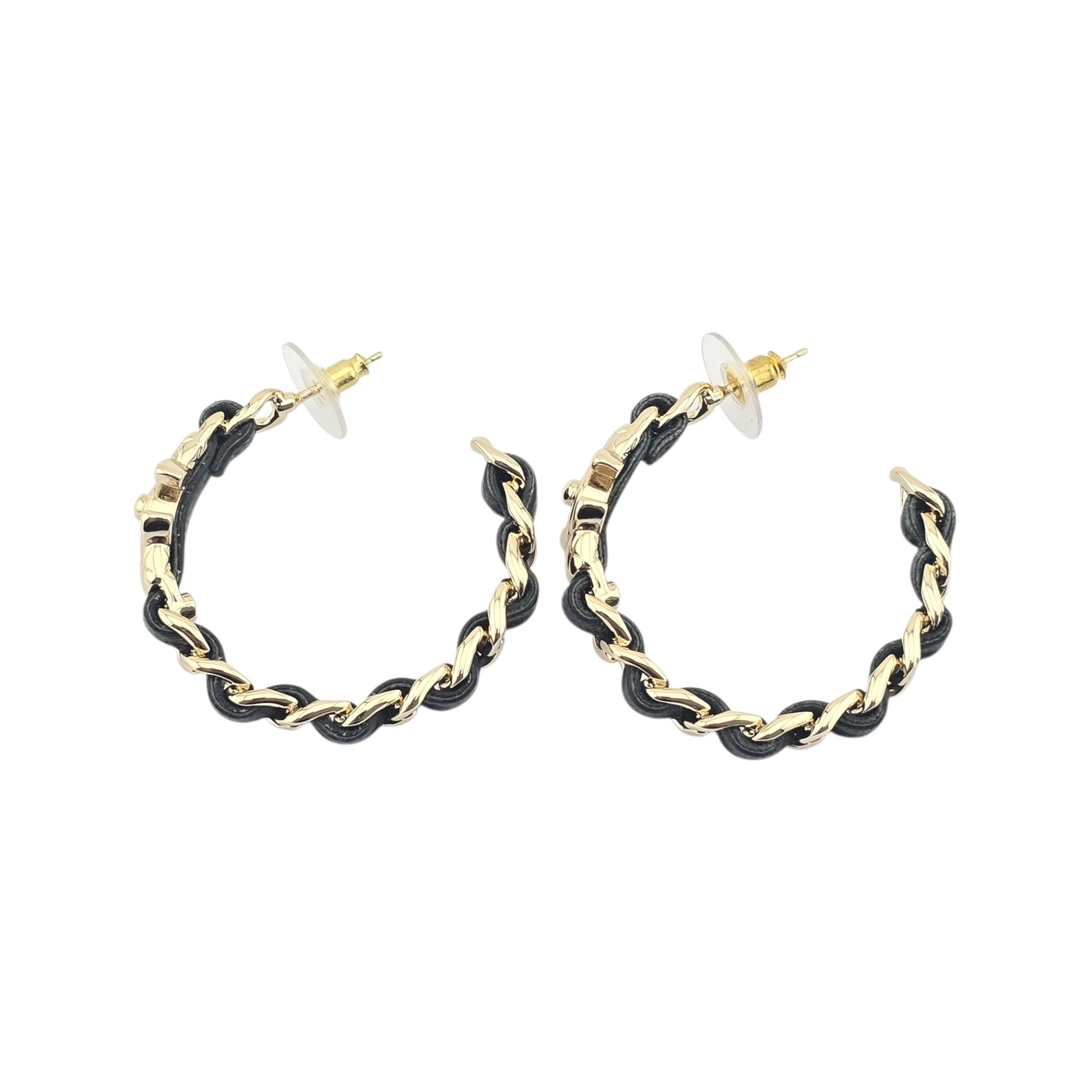 Chanel CC Turnlock Leather Metal Hoop Earrings 2021 CHANEL