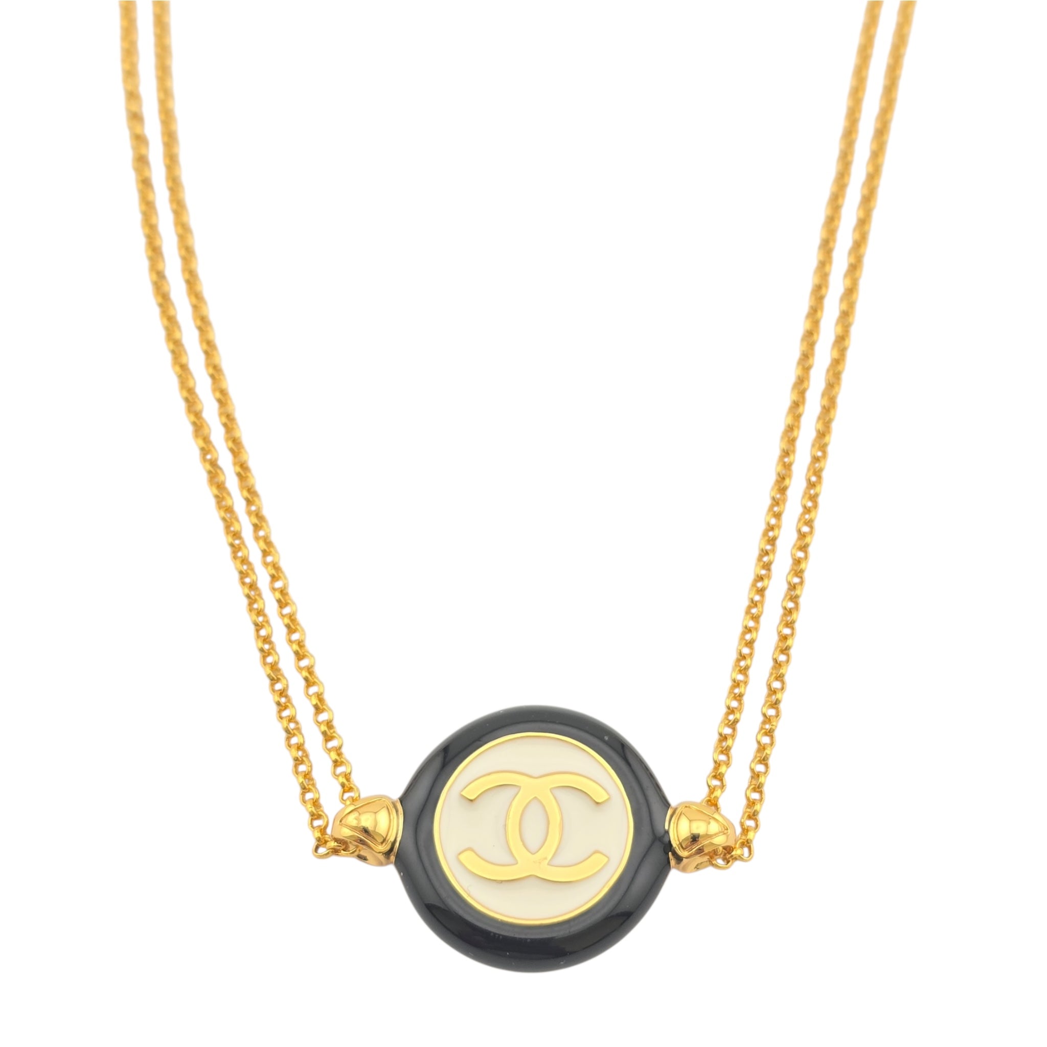 Chanel CC Round Enamel Pendant Choker Necklace 2024 CHANEL