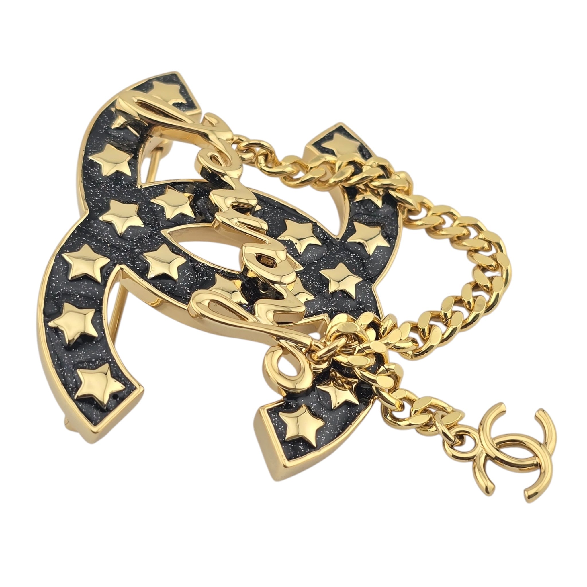 Chanel CC Metal Resin Star Logo Brooch Gold Black 2024 CHANEL