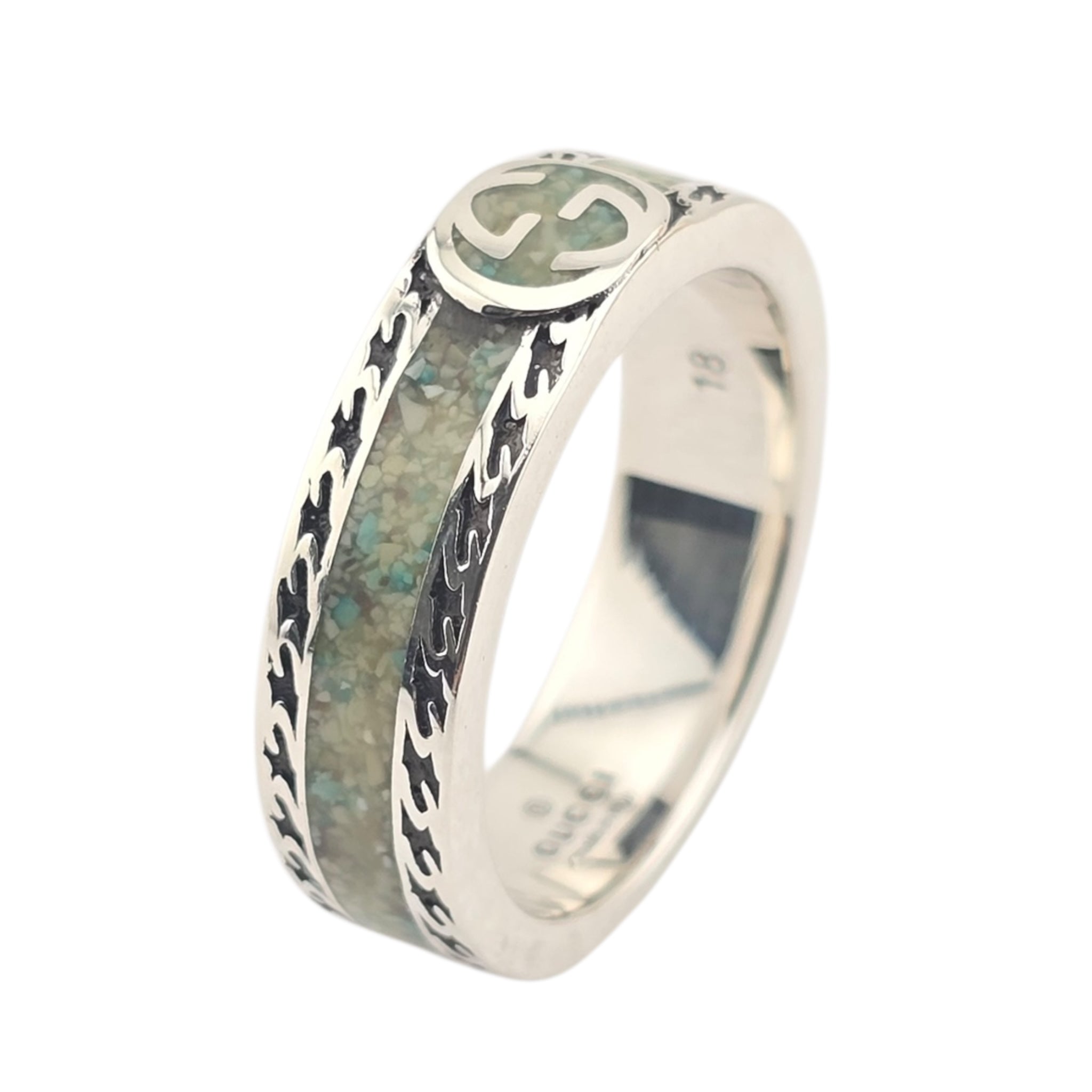 GUCCI Interlocking G Turquoise Enamel Sterling Silver Ring GUCCI