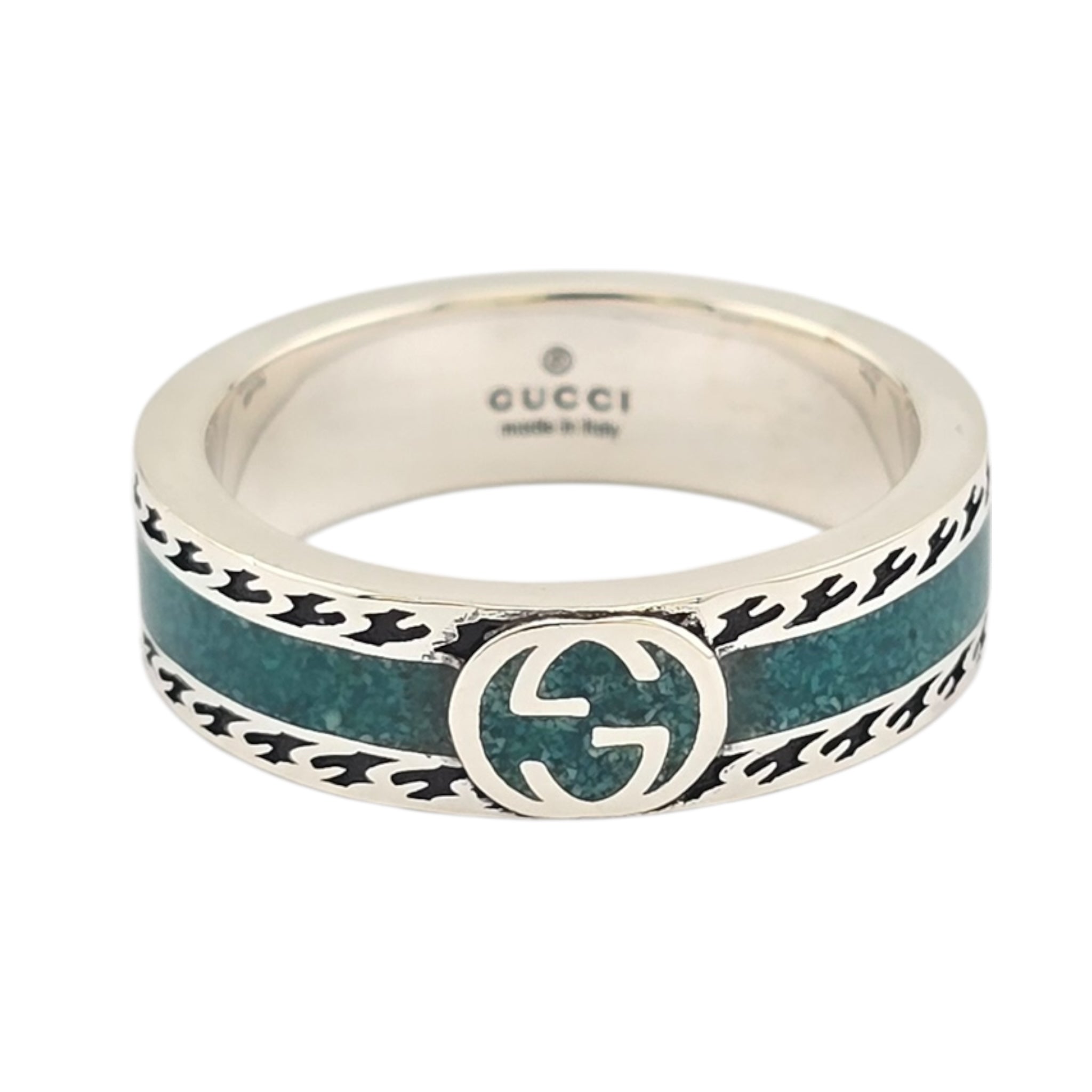 GUCCI Interlocking G Sterling Silver Turquoise Enamel Ring GUCCI