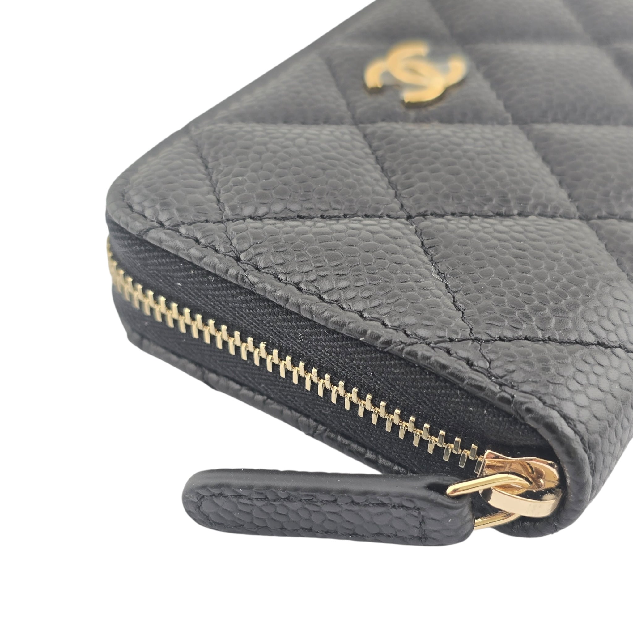 Chanel CC Caviar Classic Zip Coin Purse Card Holder Gold CHANEL