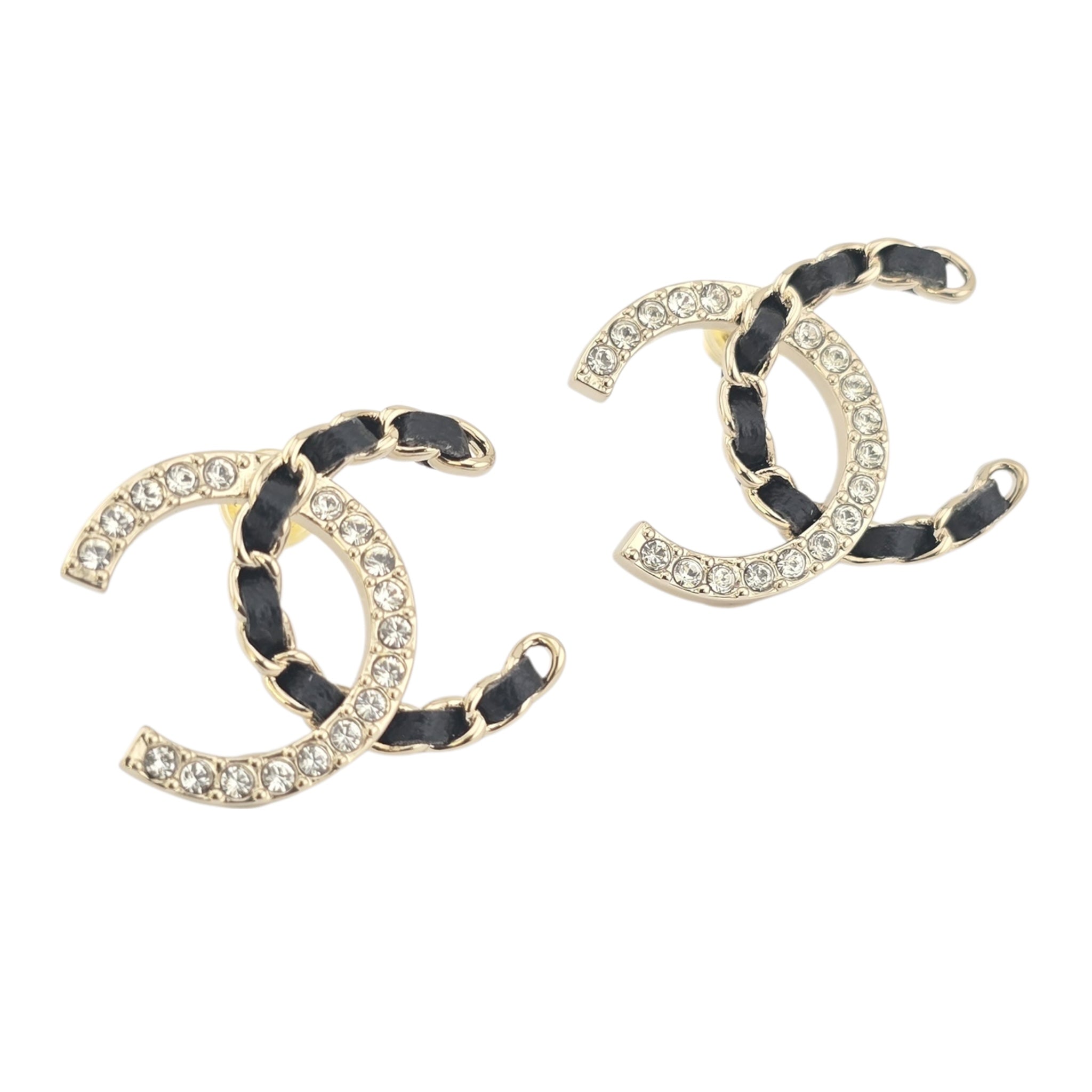 Chanel CC Gold Crystal Leather Stud Earrings 2025 CHANEL