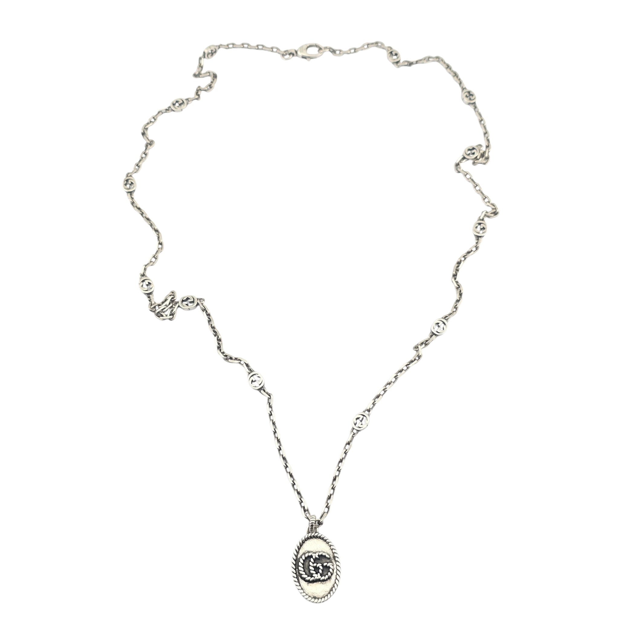 GUCCI GG Interlocking Pendant Silver Necklace GUCCI