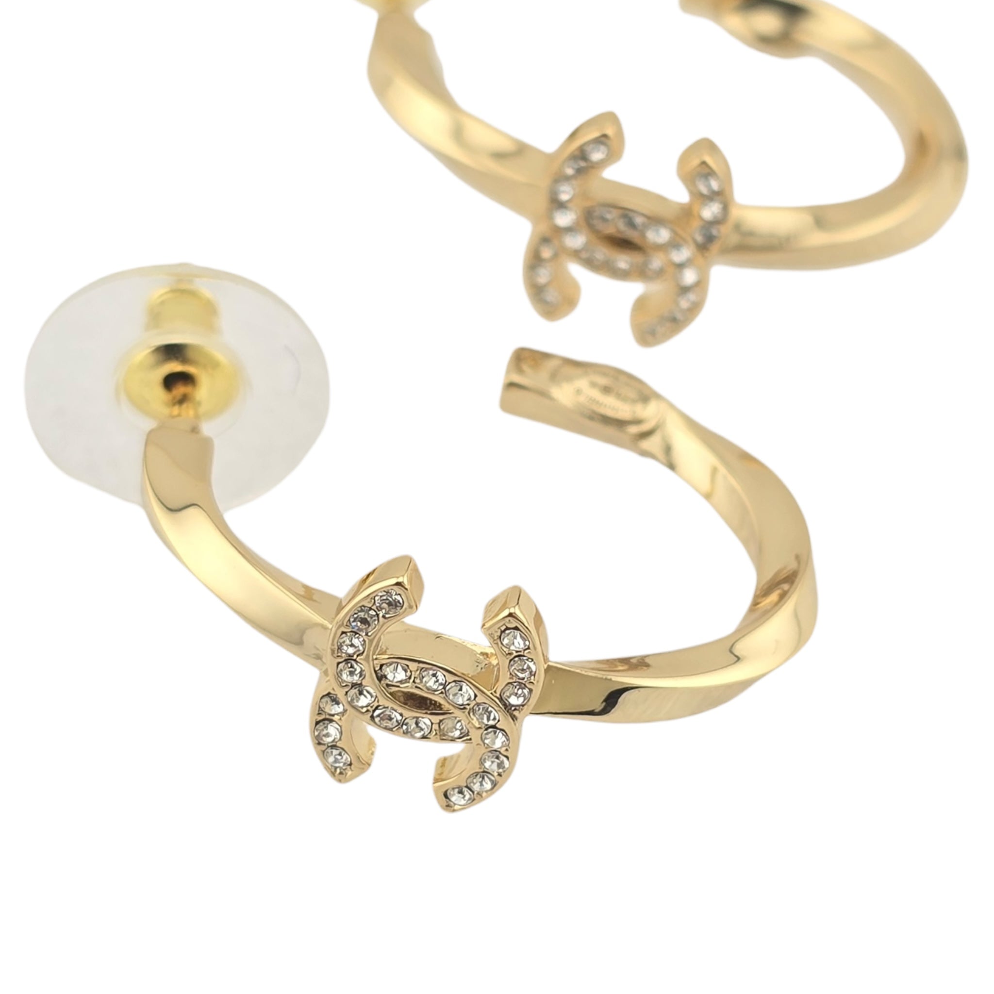 Chanel CC Gold Hoop Crystal Earrings 2025 CHANEL