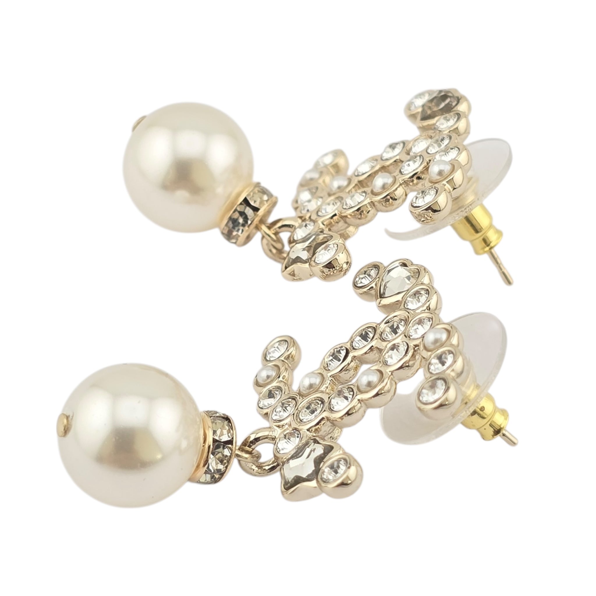 Chanel CC Gold Drop Crystal Faux Pearl Earrings 2022 CHANEL