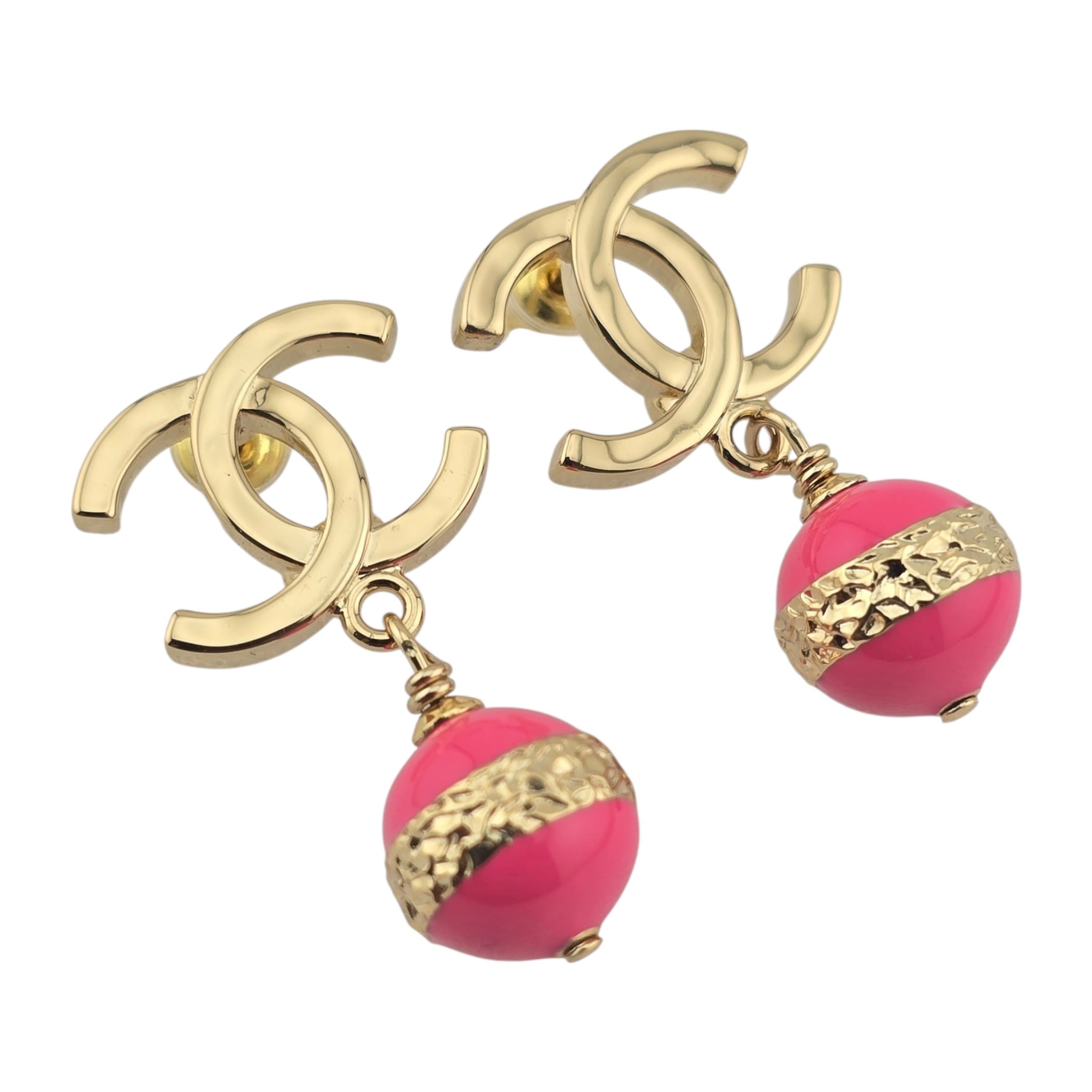 Chanel CC Resin Drop Pink Gold Earrings 2024 CHANEL