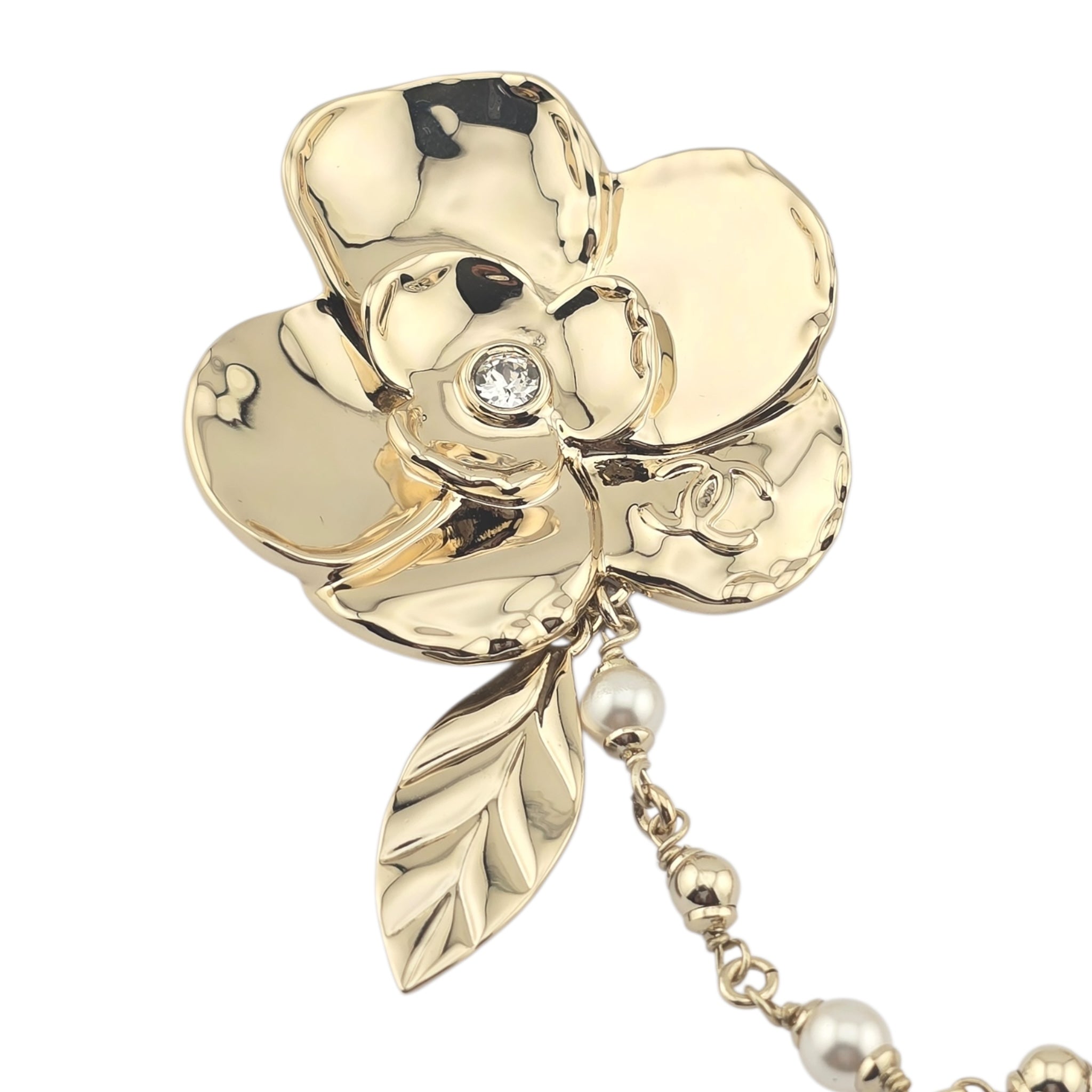 Chanel CC Camelia Chain Gold Brooch 2024 CHANEL