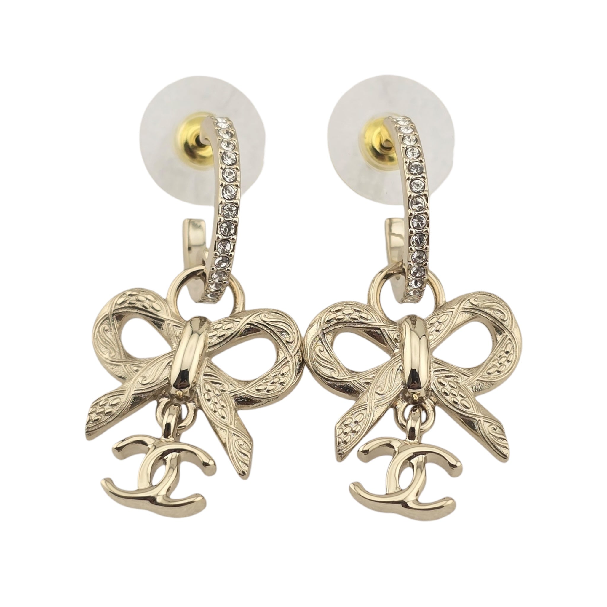Chanel CC Gold Drop Bow Earrings 2025