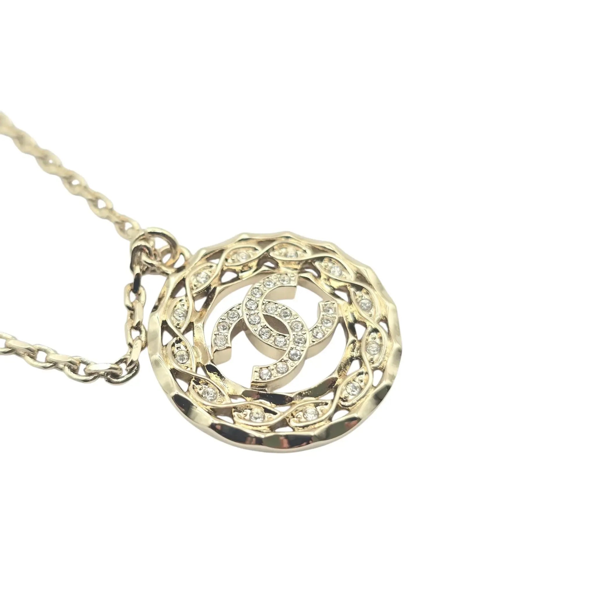 Chanel CC Gold Round Crystal Pendant Necklace 2024 CHANEL