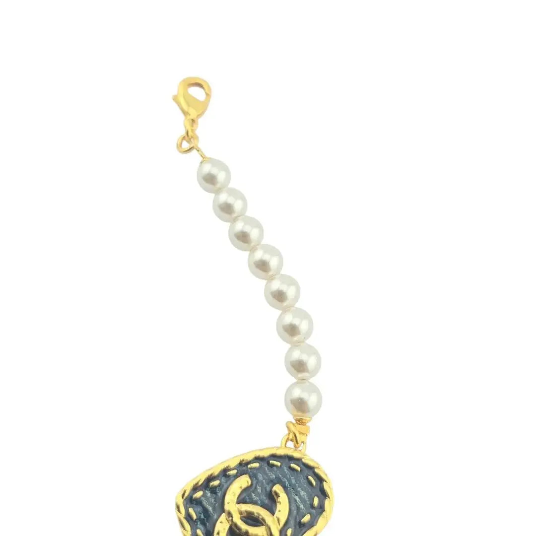 Chanel CC Faux Pearl Heart Denim Bracelet 24SS CHANEL
