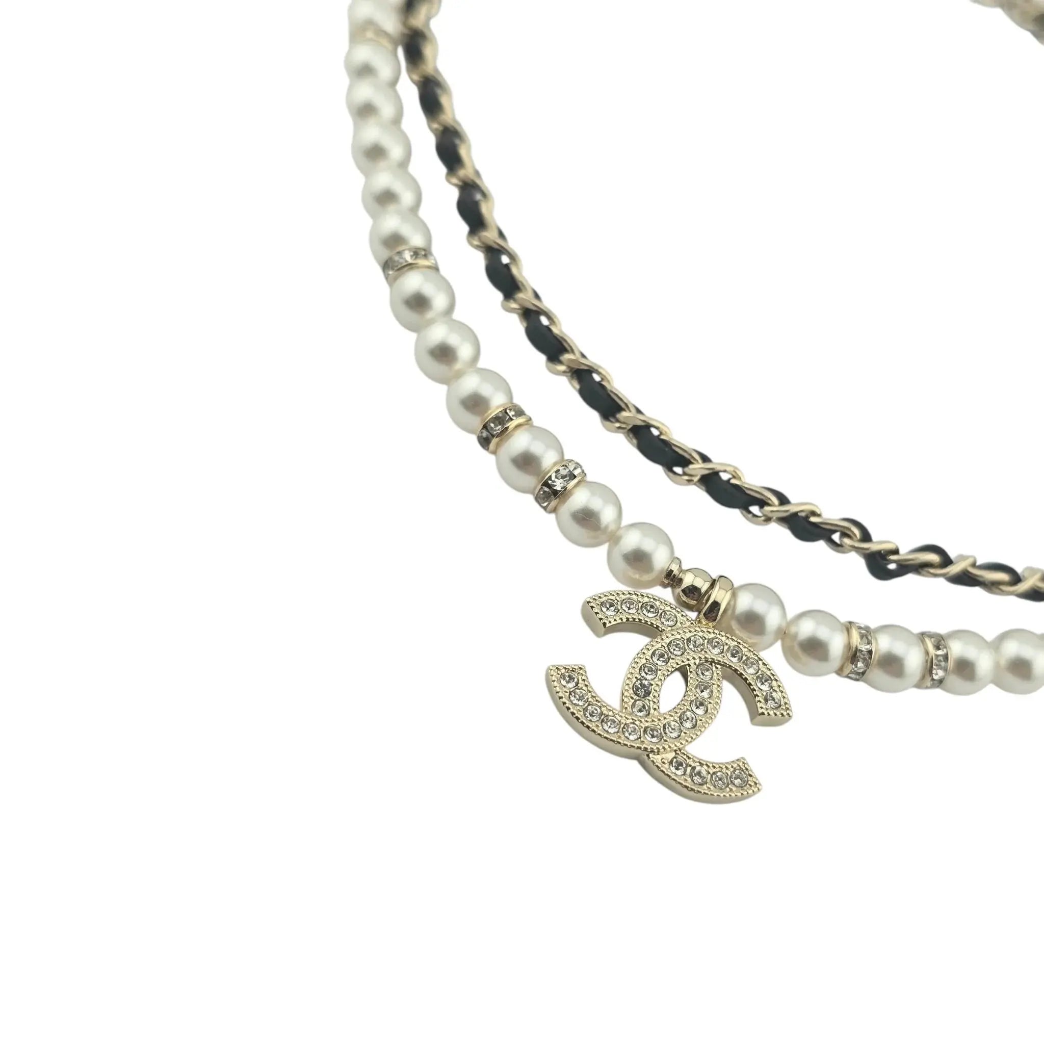 Chanel CC Faux Pearl Leather Choker Necklace 2024 CHANEL