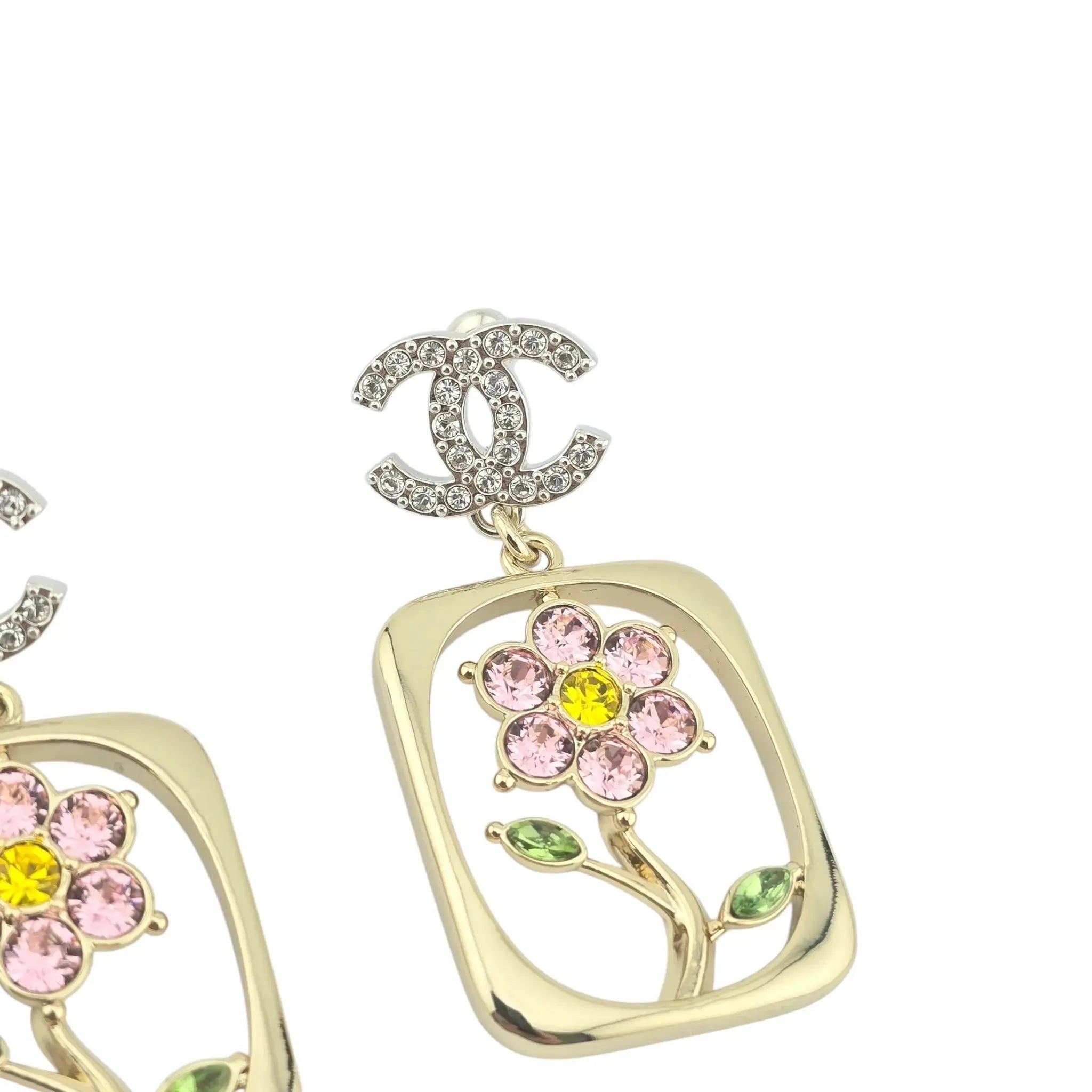 Chanel CC Floral Crystal Drop Earrings 25C CHANEL