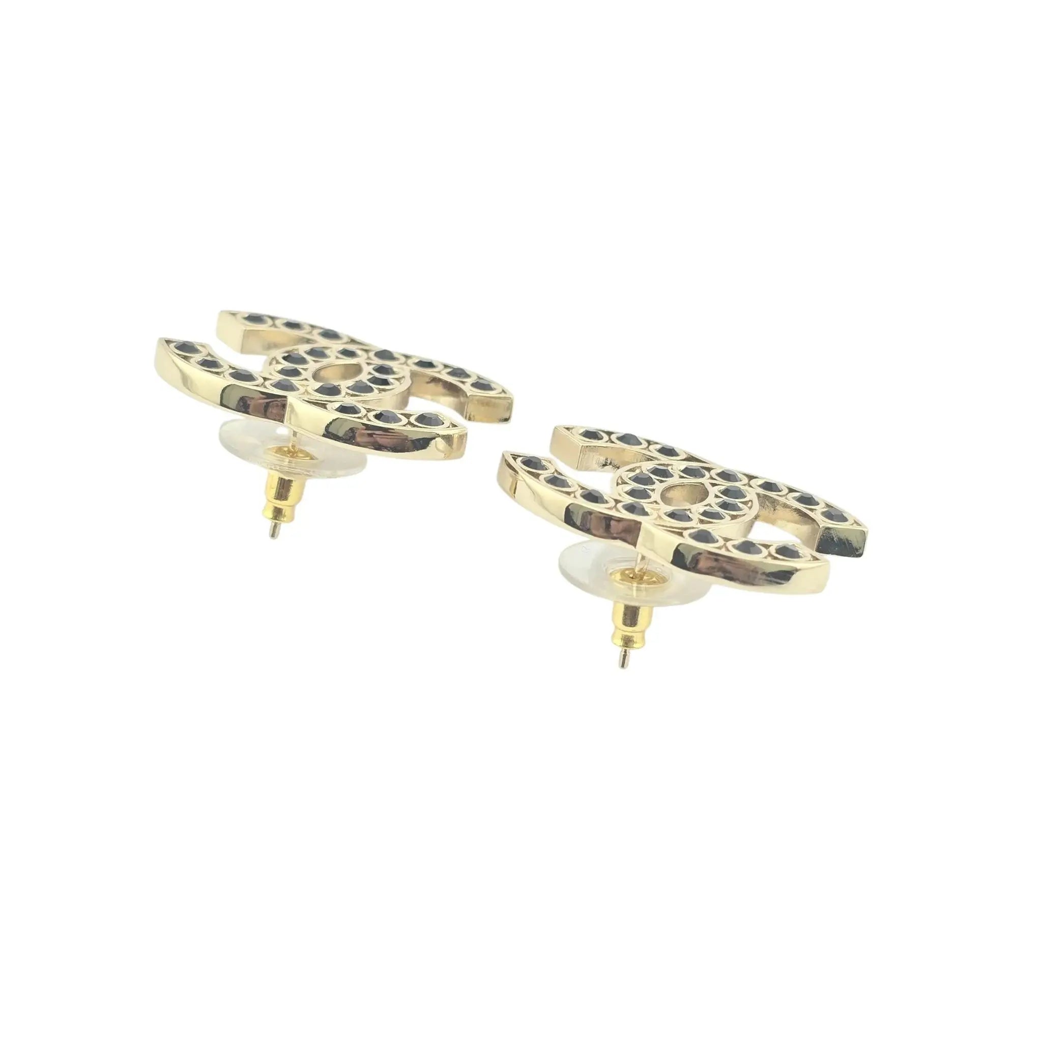 Chanel CC 23S Gold Black Stud Earrings CHANEL