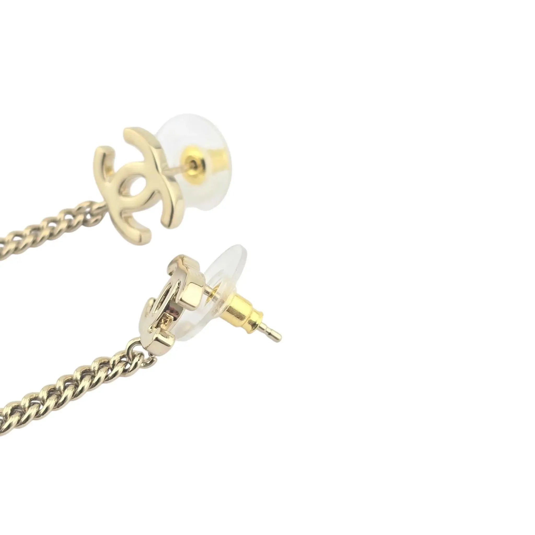 Chanel CC Crystal Gold Heart Drop Earrings 24B CHANEL