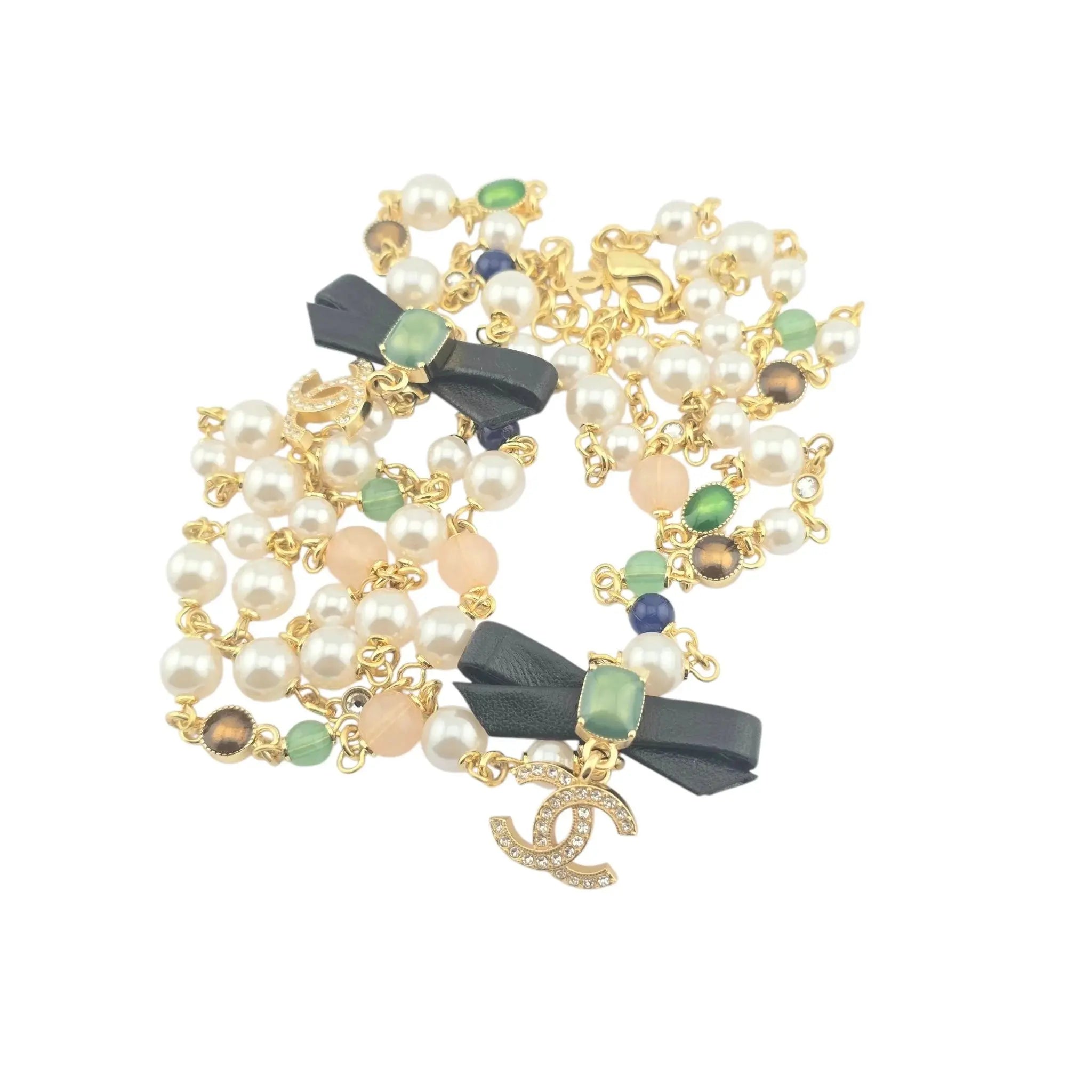 Chanel CC Bow Faux Pearl Bead Long Necklace 2024 CHANEL