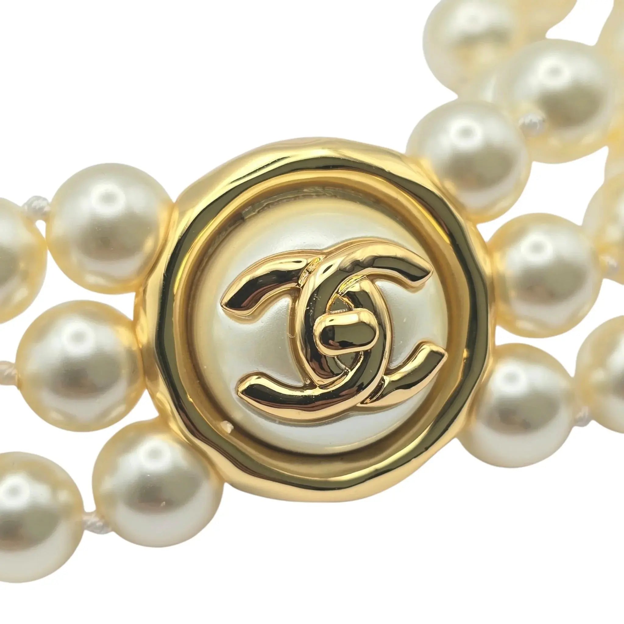 Chanel CC Faux Pearl Gold Choker Necklace 2024 CHANEL