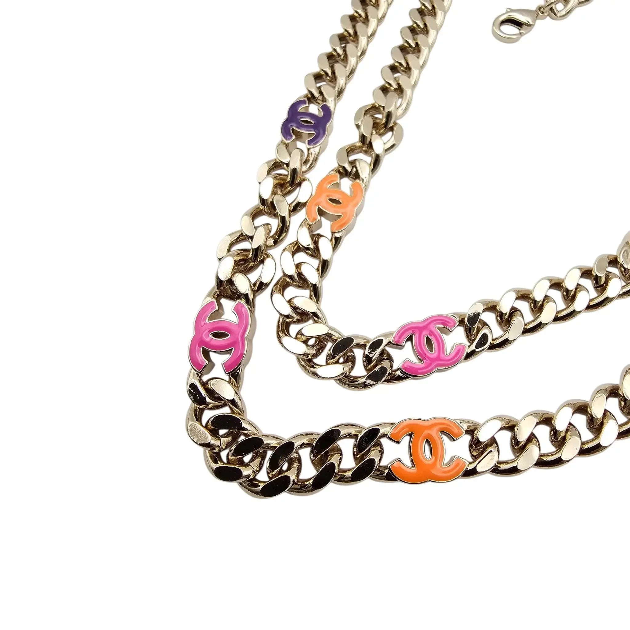 Chanel Metal Enamel Chain CC Long Necklace Gold Multicolor B24 BIJOUX HEAVEN