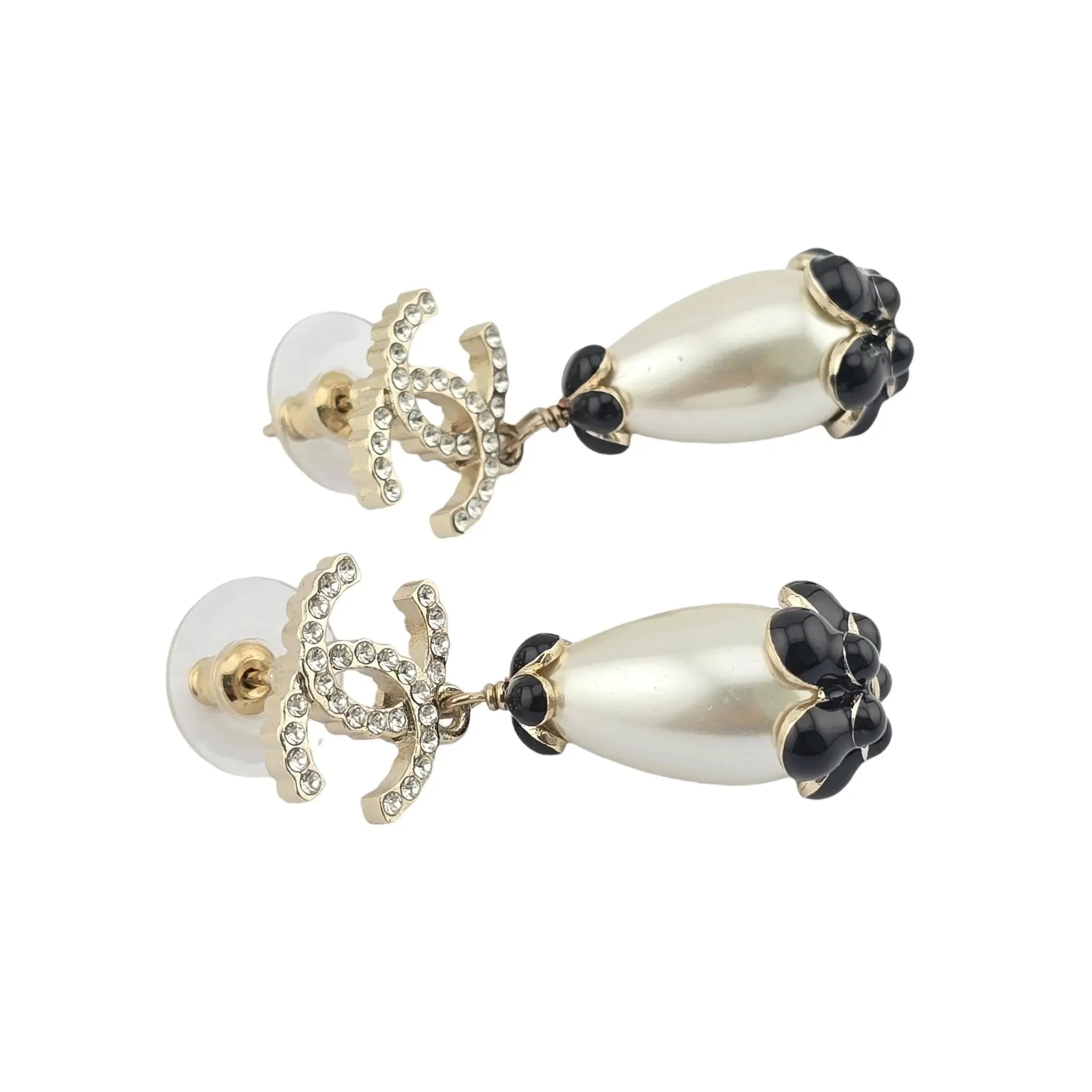 Chanel CC Faux Pearl Drop Flower Crystal Earrings A21 CHANEL
