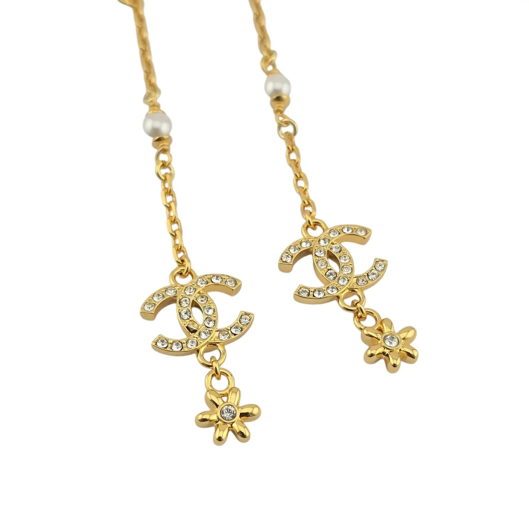 Chanel CC Gold Crystal Floral Drop Earrings 2023 CHANEL